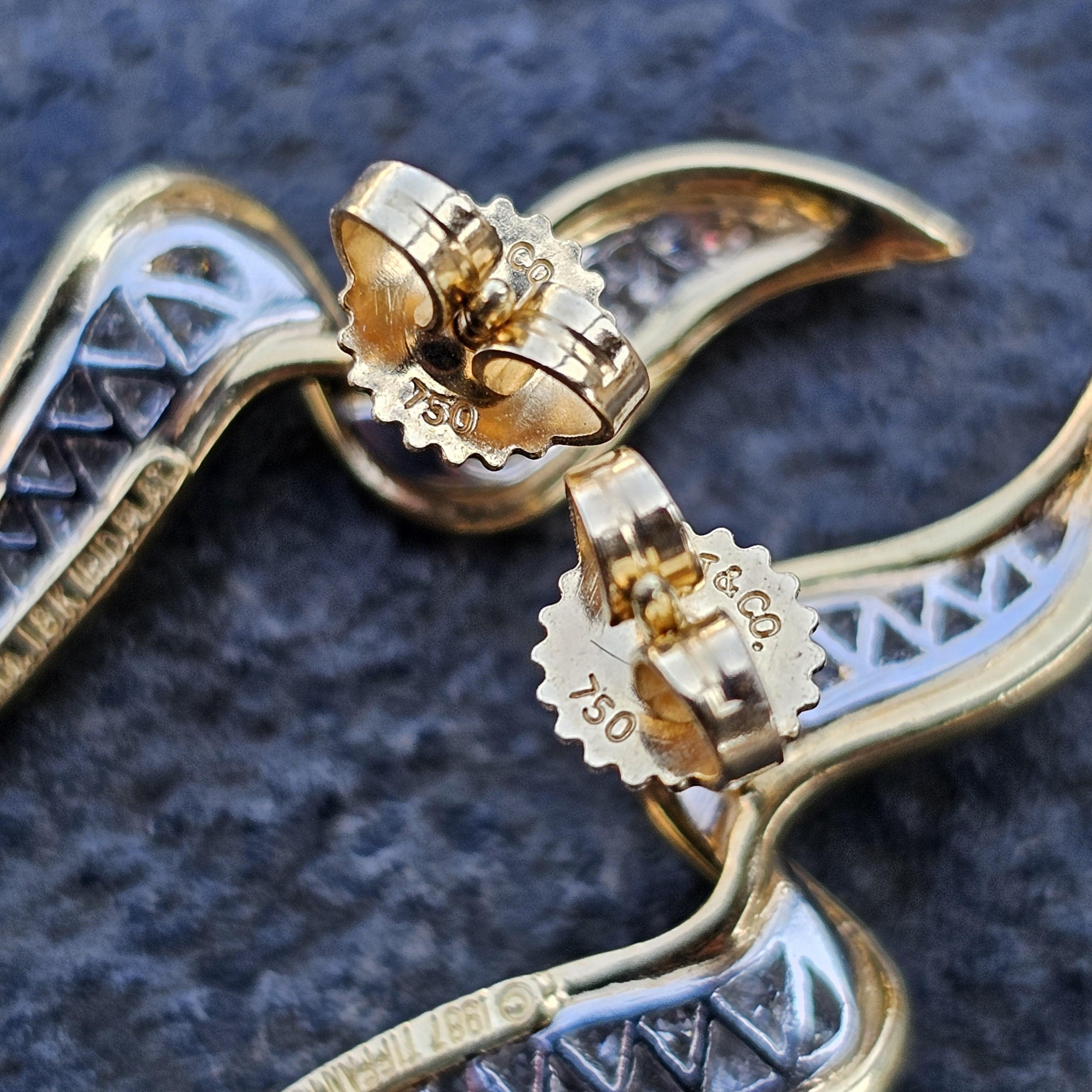 Tiffany & Co. Paloma Picasso Chrysalis Diamond Earrings 18k Gold Platinum 1987 In Good Condition For Sale In Northbrook, IL