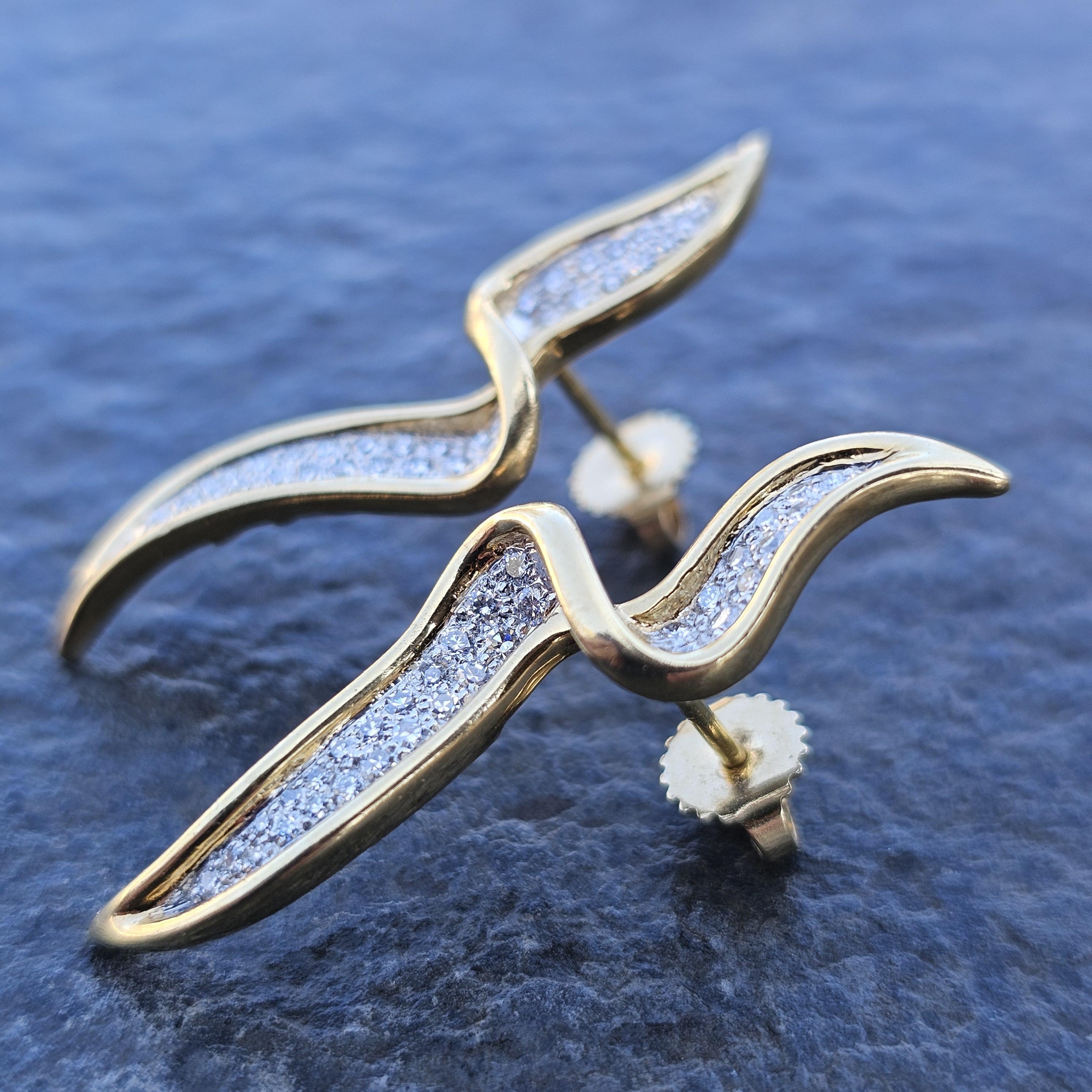 Tiffany & Co. Paloma Picasso Chrysalis Diamond Earrings 18k Gold Platinum 1987 For Sale 1
