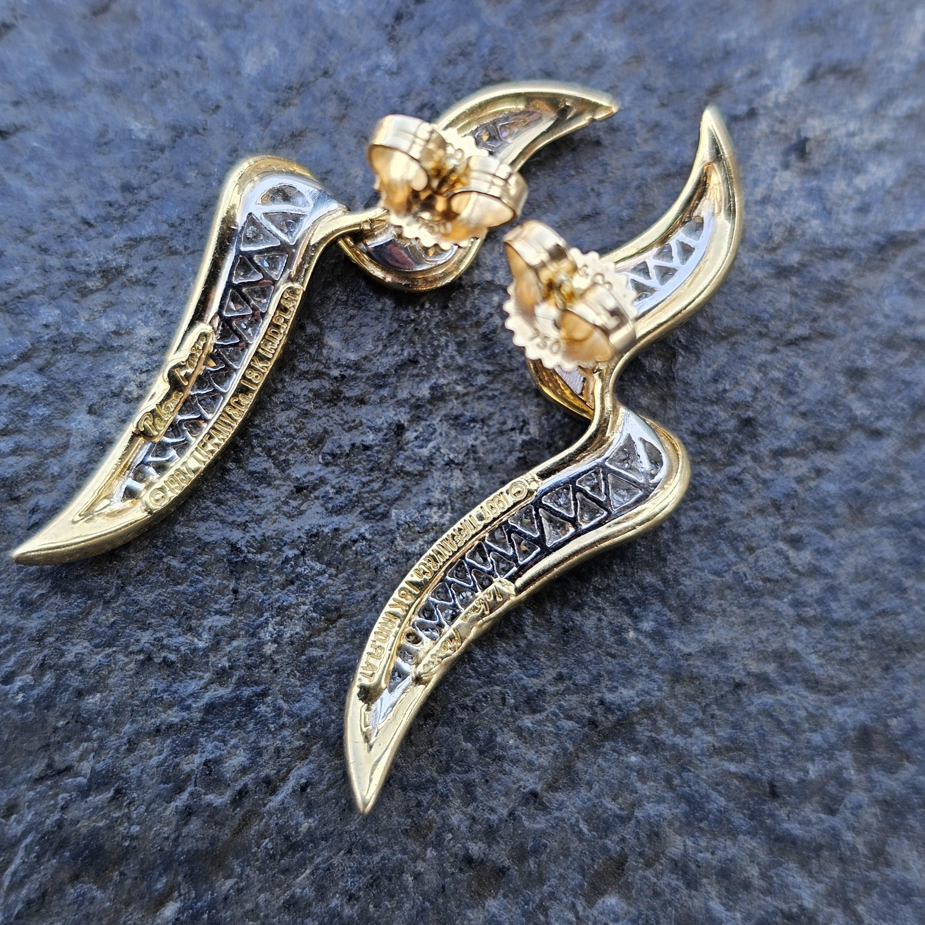 Tiffany & Co. Paloma Picasso Chrysalis Diamond Earrings 18k Gold Platinum 1987 For Sale 2