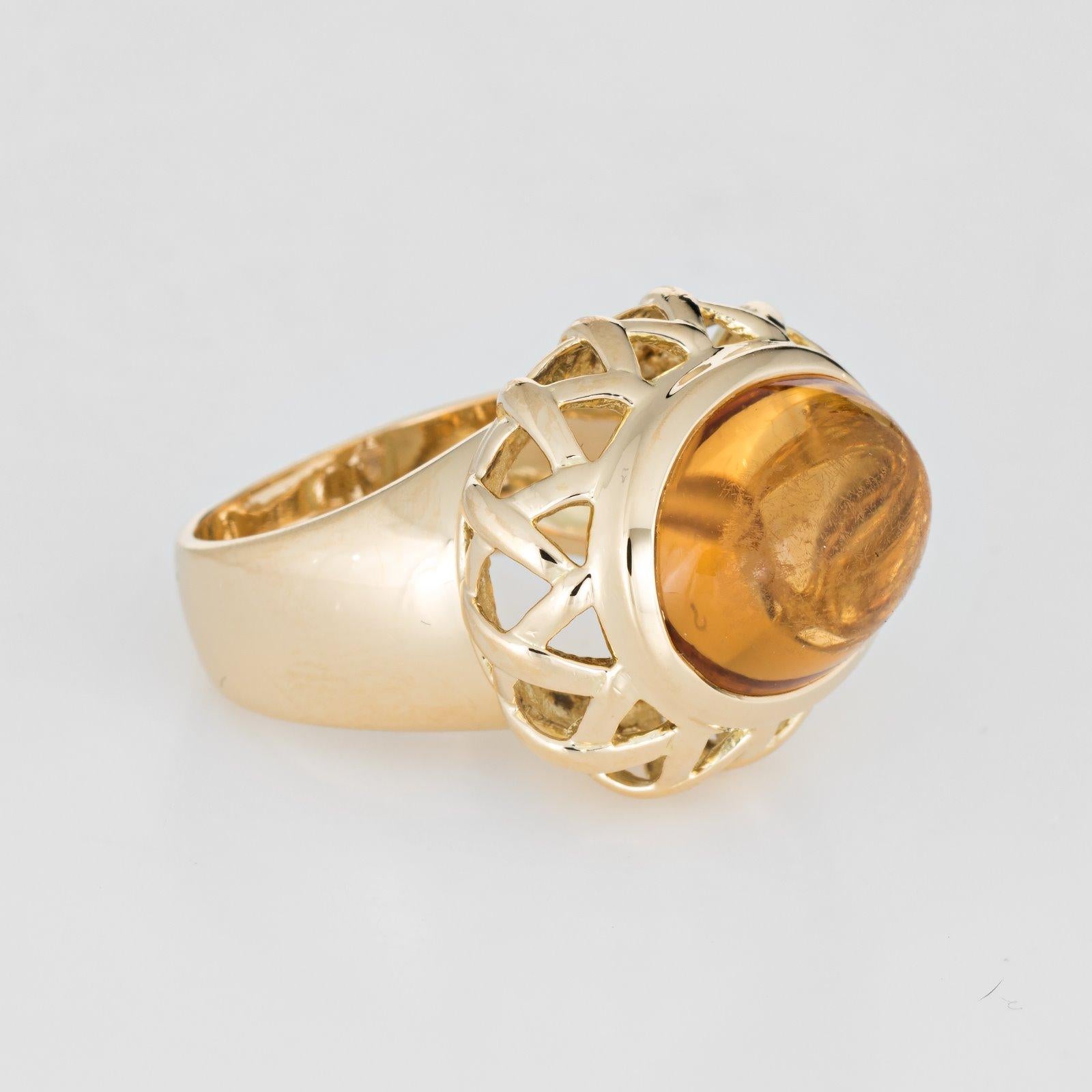 18k green gold hammered citrine cabochon ring