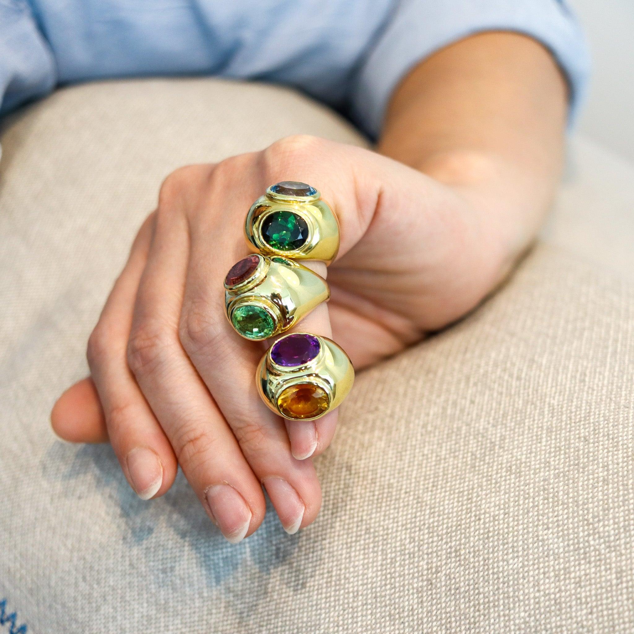 Modernist TIFFANY & CO Paloma Picasso Cocktail Ring 18Kt Gold And 9.69 Ctw Tourmalines