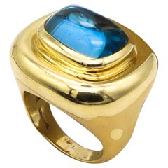 Retro Tiffany & Co. Paloma Picasso Cocktail Ring in 18Kt Gold with 9.12 Cts Aquamarine