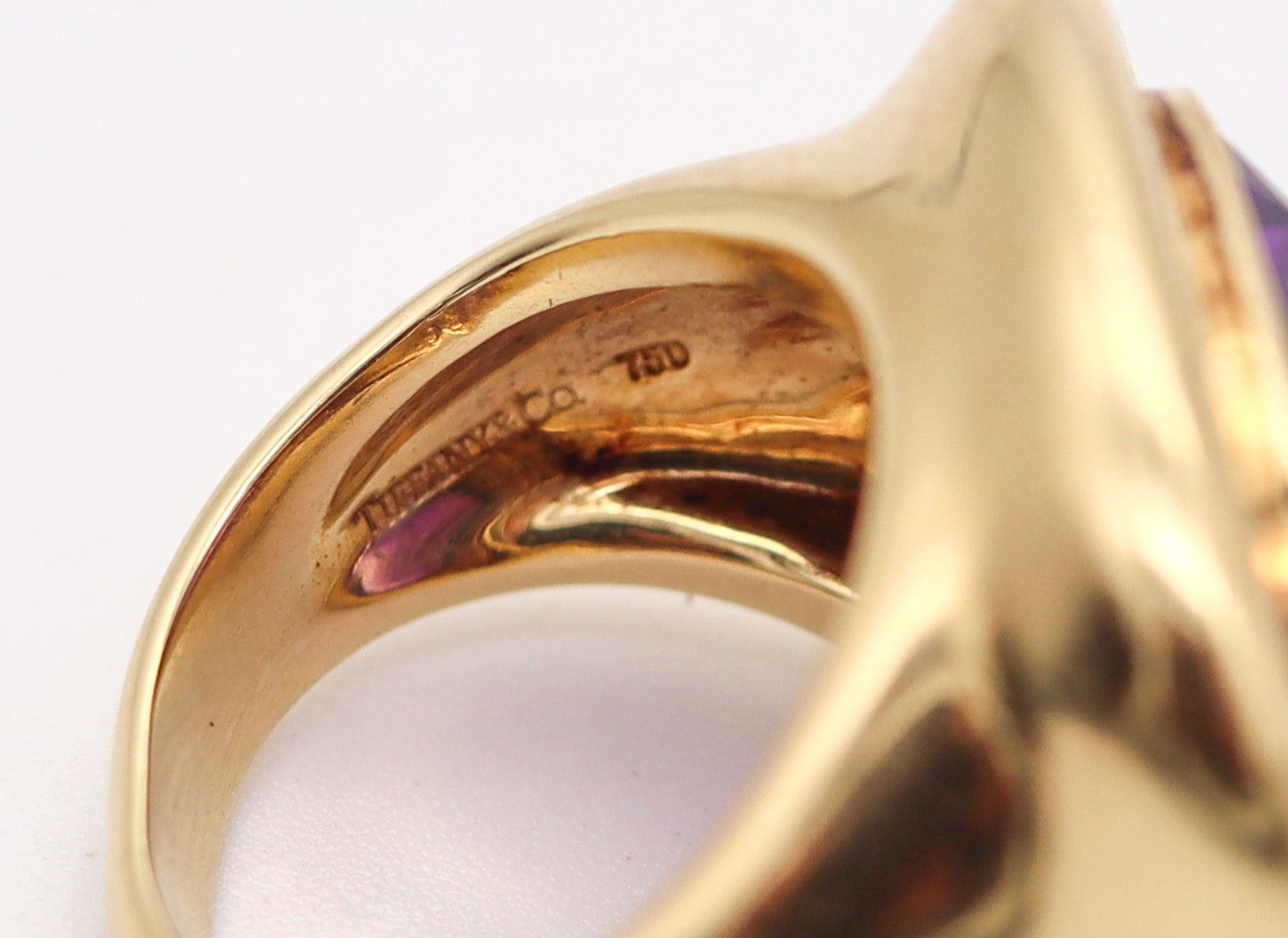 TIFFANY & CO. Paloma Picasso Cocktailring aus 18 Karat Gelbgold mit 9,48 Karat Amethyst im Angebot 3
