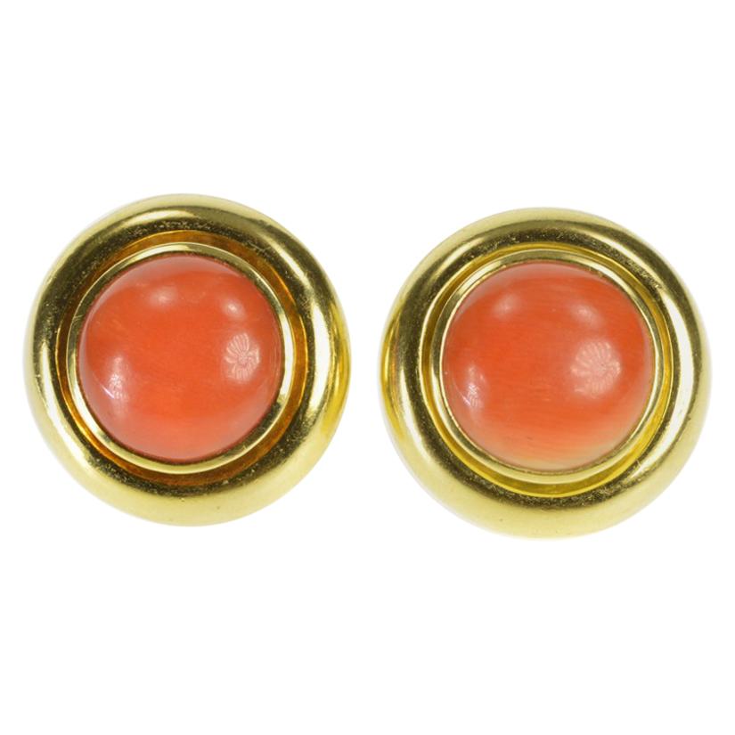 Tiffany & Co. Paloma Picasso Coral French Clip Earrings 18 Karat Yellow Gold For Sale