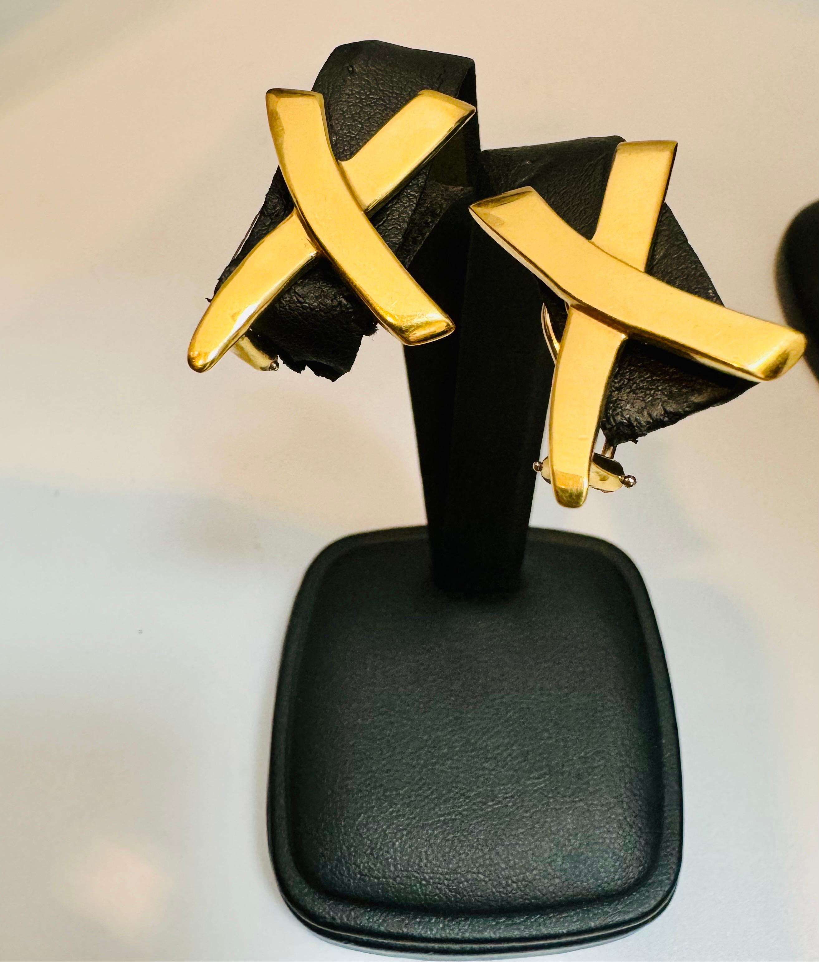 Tiffany & CO Paloma Picasso Kreuz X-Ohrringe, 18K YG 11gm, 27 mm, Tiffany & CO 6