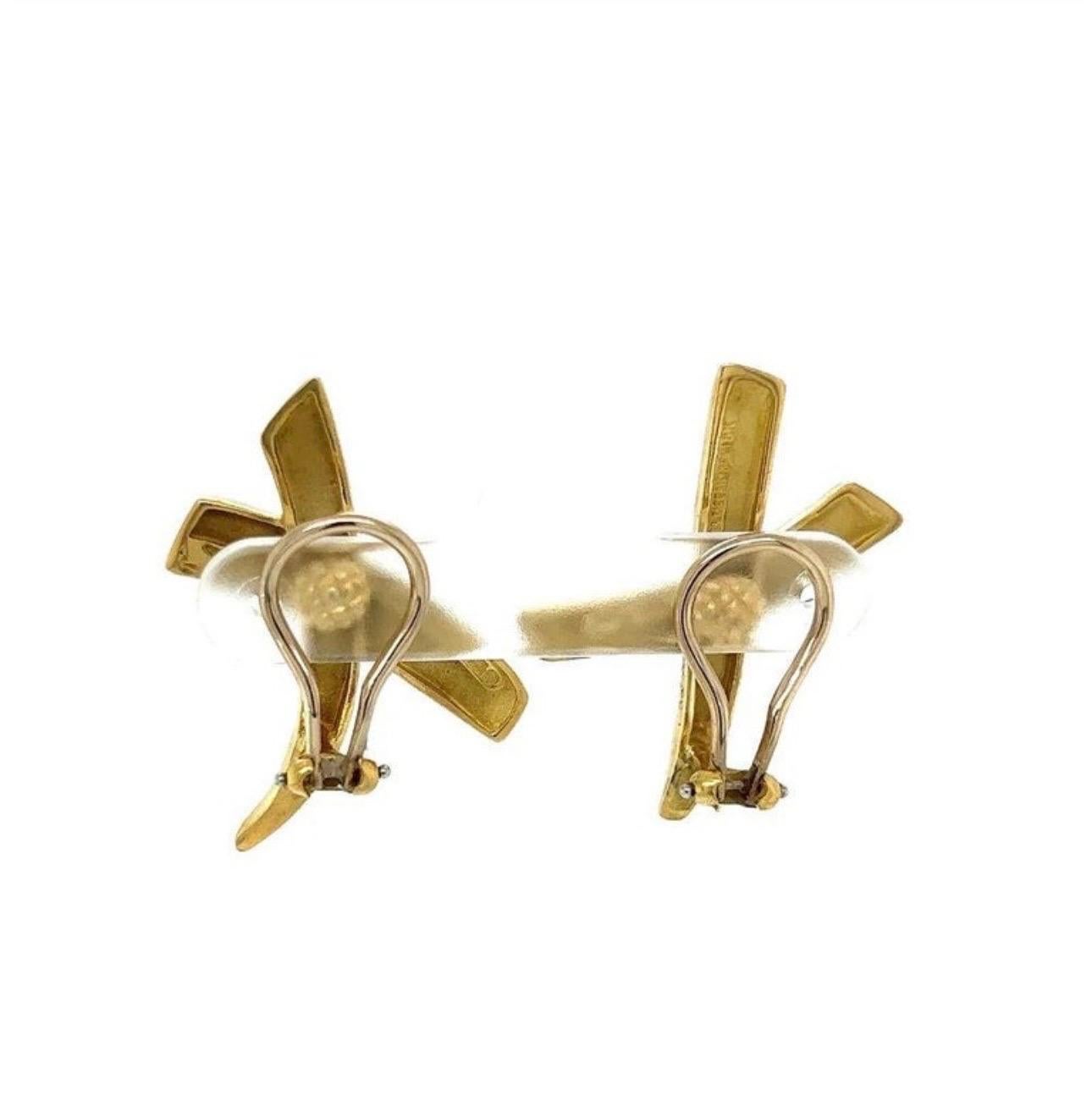 Tiffany & CO Paloma Picasso Kreuz X-Ohrringe, 18K YG 11gm, 27 mm, Tiffany & CO Damen