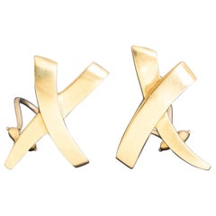 Tiffany & CO Paloma Picasso Cross X Earrings, 18K YG 11gm, 27mm