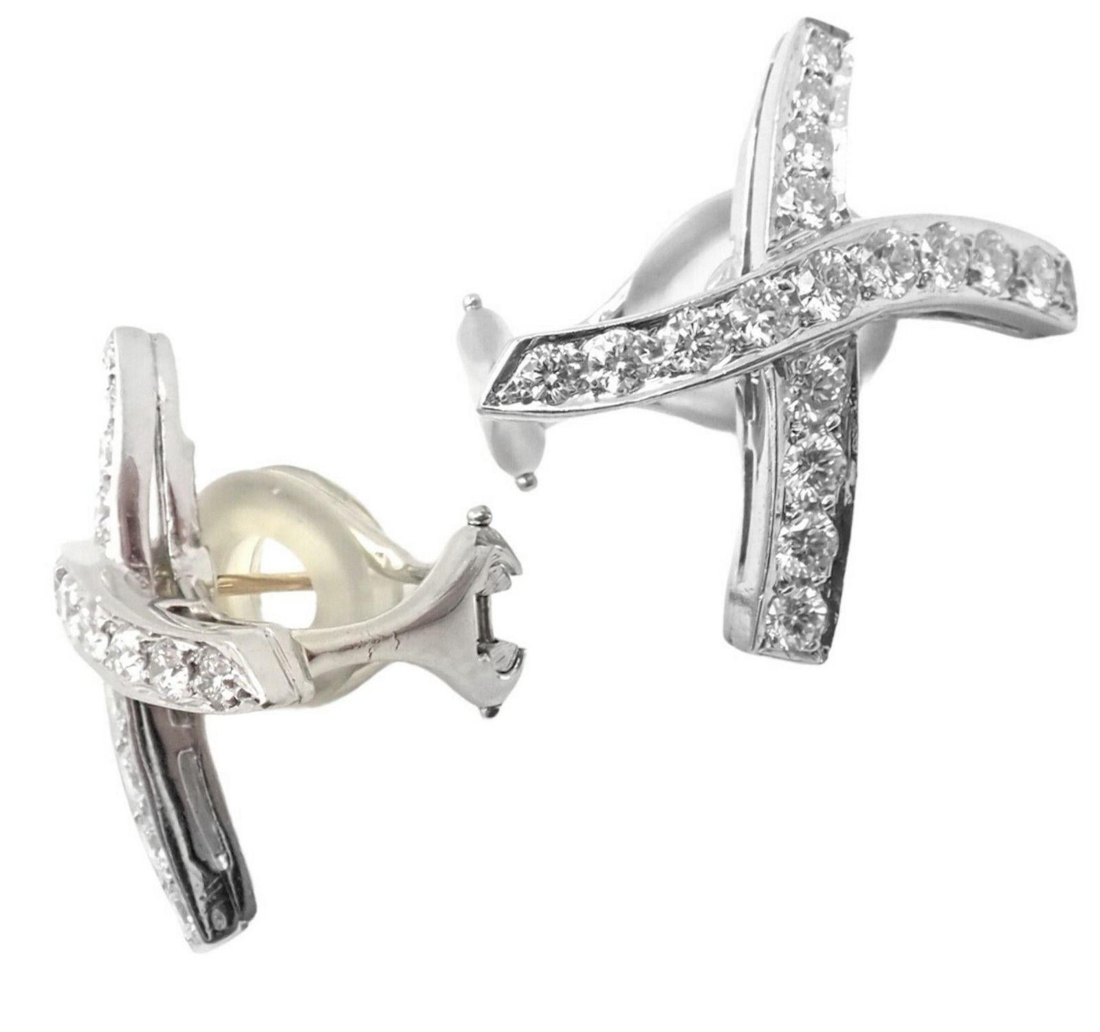 Brilliant Cut Tiffany & Co Paloma Picasso Crossover Loving X Diamond Platinum Earrings