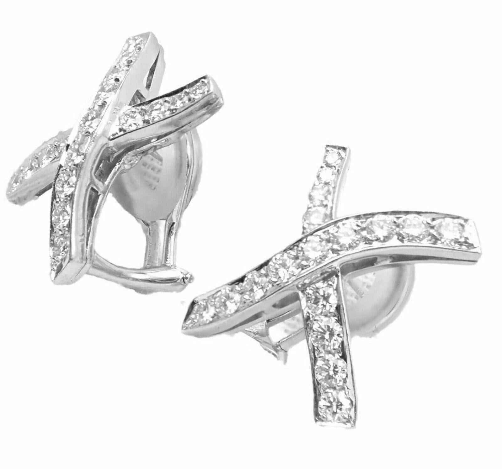 Women's or Men's Tiffany & Co Paloma Picasso Crossover Loving X Diamond Platinum Earrings