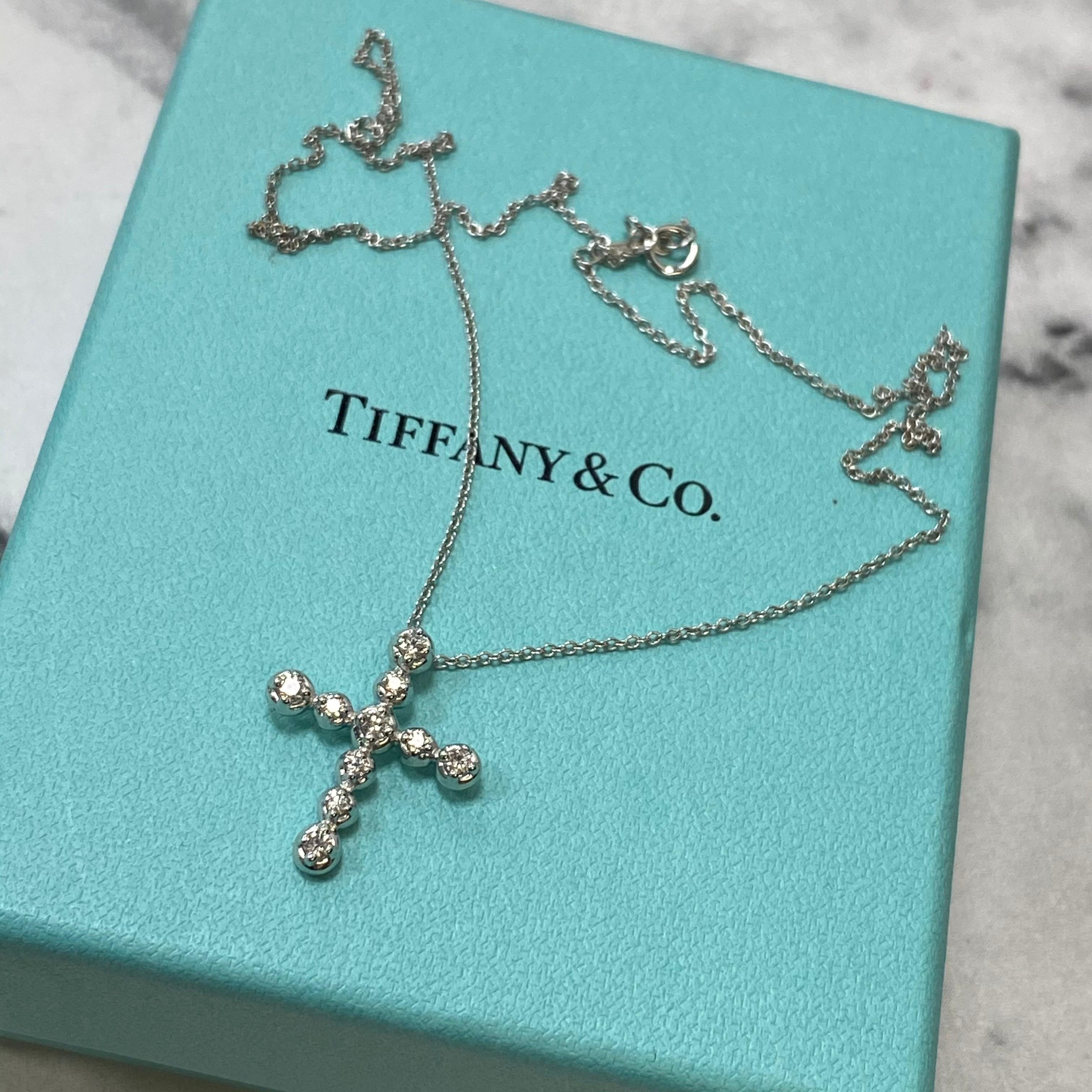 Tiffany & Co Paloma Picasso Diamond Cross Pendant 18k White Gold 0.30cttw In Excellent Condition For Sale In New York, NY