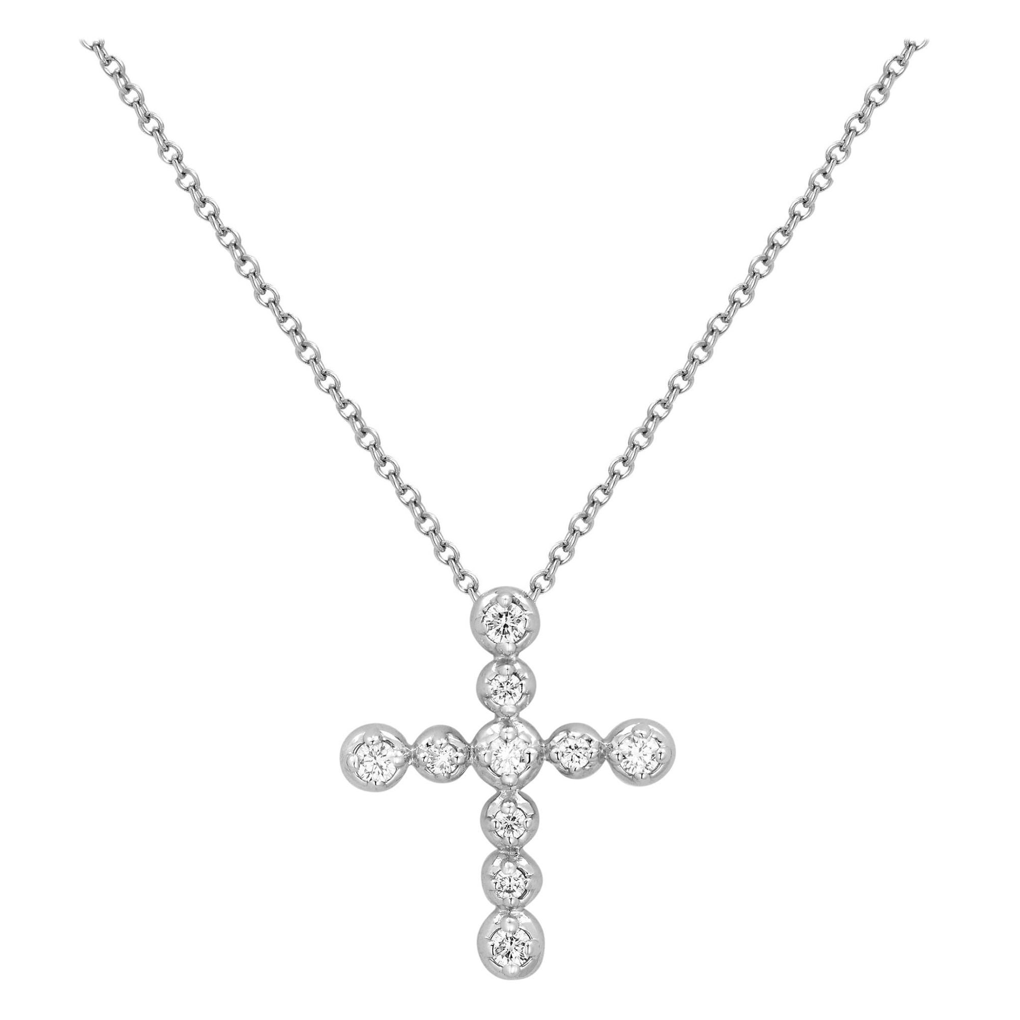 Tiffany & Co Paloma Picasso Diamond Cross Pendant 18k White Gold 0.30cttw For Sale