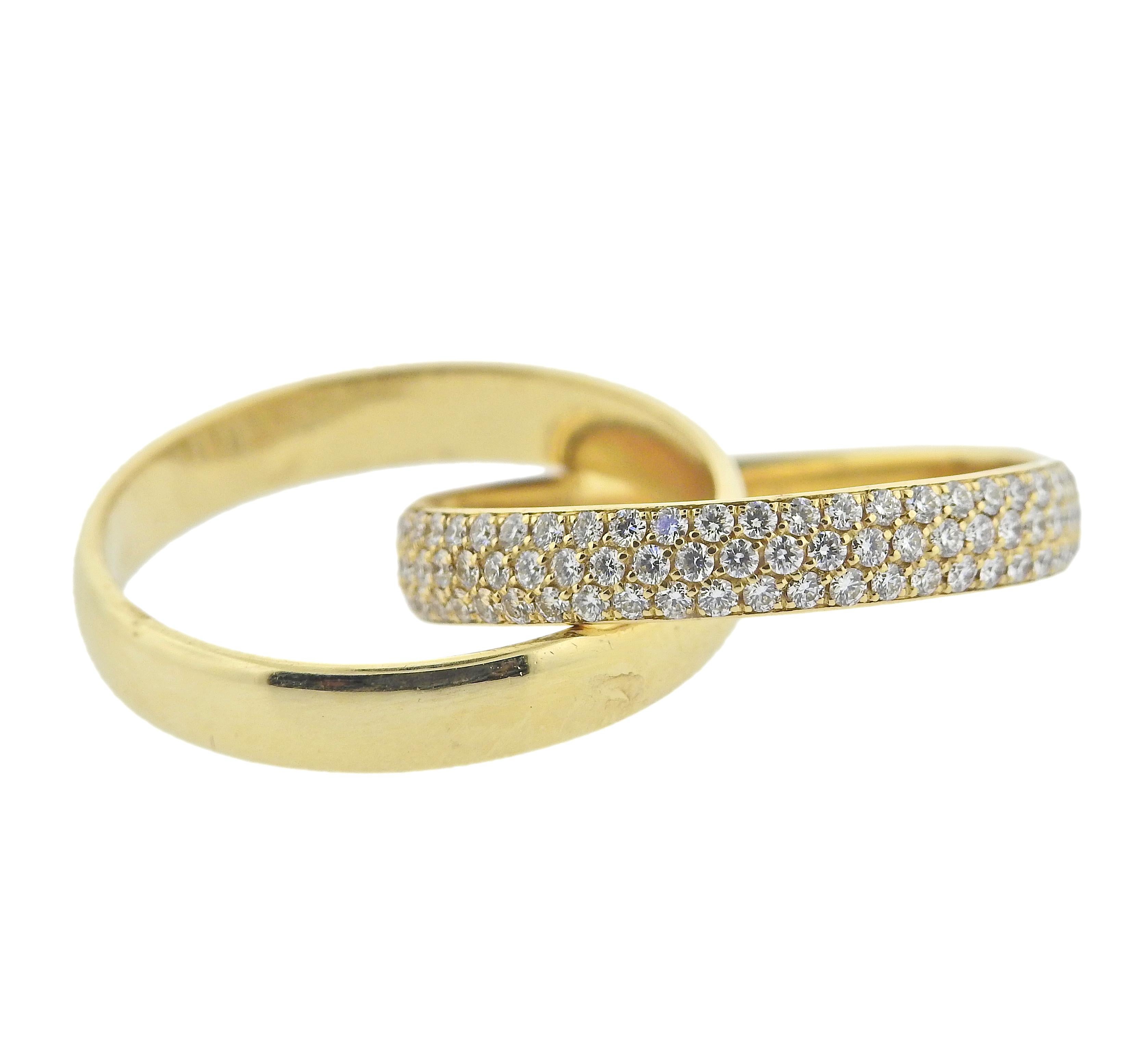 Tiffany & Co Paloma Picasso 18k yellow gold double rolling band ring with 0.88ctw G/VS diamonds. Retail $8000. Ring size 8.5, ring is approx. 8mm wide. Weight - 6.8 grams. Marked: Paloma Picasso, Tiffany & Co, Au750,  Italy. 