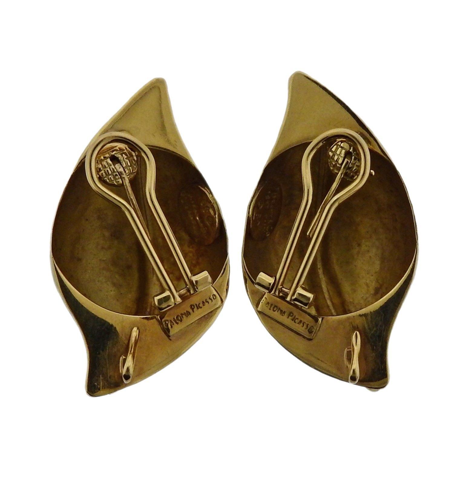 Tiffany & Co. Paloma Picasso Diamond Gold Earrings In Excellent Condition For Sale In Lambertville, NJ