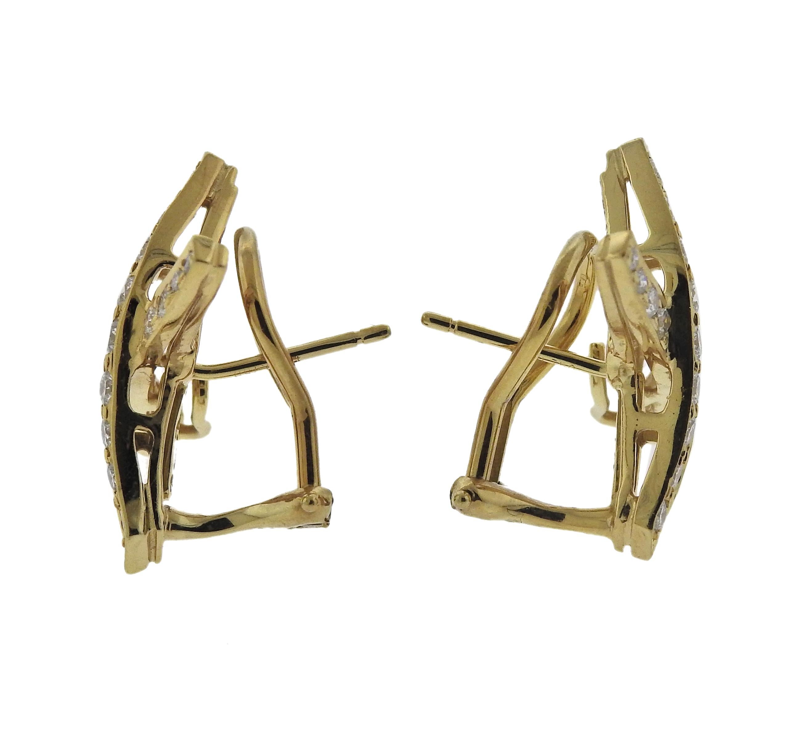 18k gold classic X earrings, crafted by Paloma Picasso for Tiffany & Co, set with approx. 1.10ctw in G/VS diamonds.  Earrings are 19mm x 16mm, weigh 7.2 grams. Marked: Tiffany & Co, Paloma Picasso, 1985, 750.