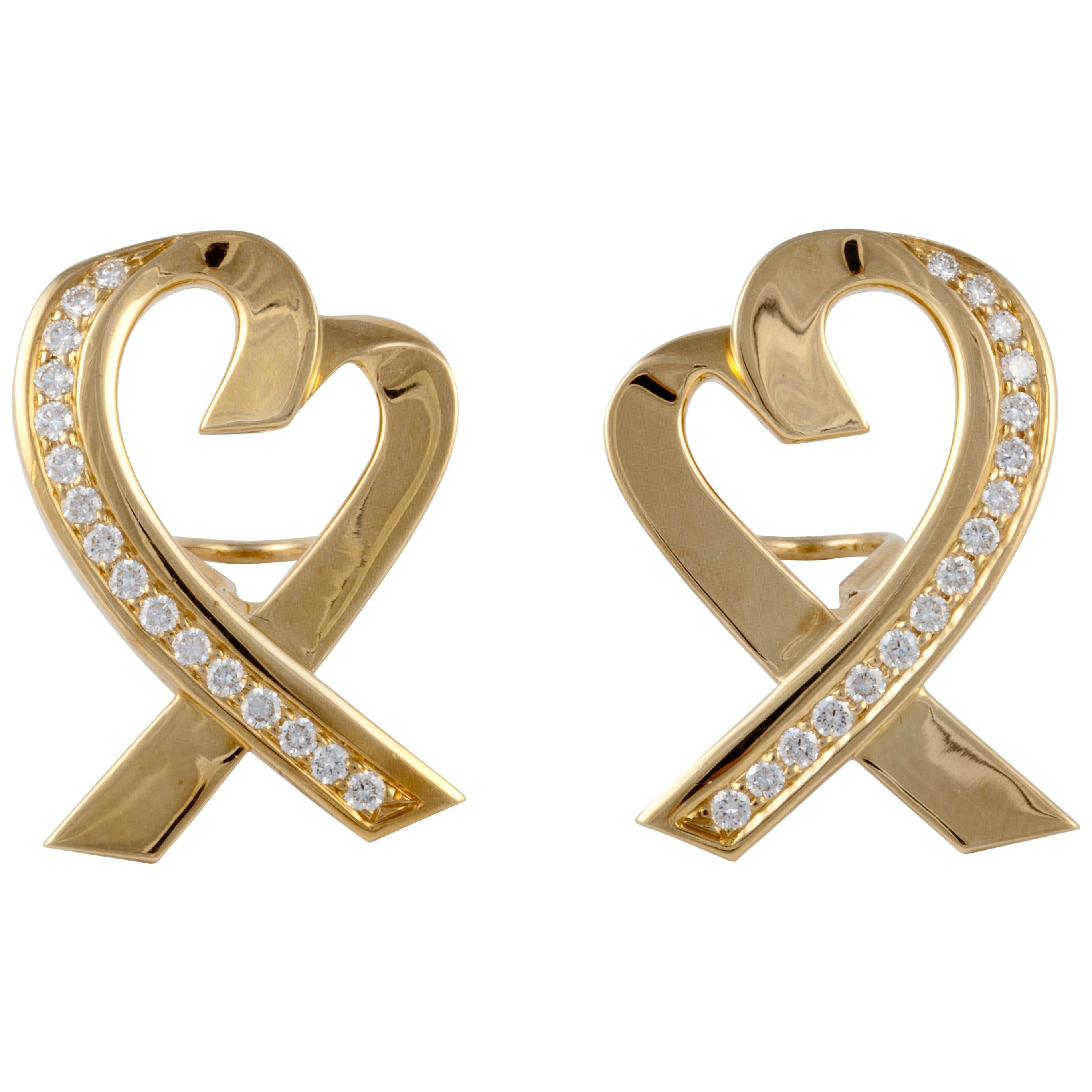 Tiffany & Co. Paloma Picasso Heart Earrings with Diamonds For Sale