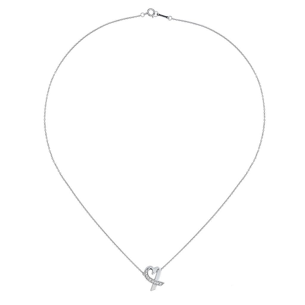 Round Cut Tiffany & Co. Paloma Picasso Diamond Heart Pendant, Cable Necklace For Sale