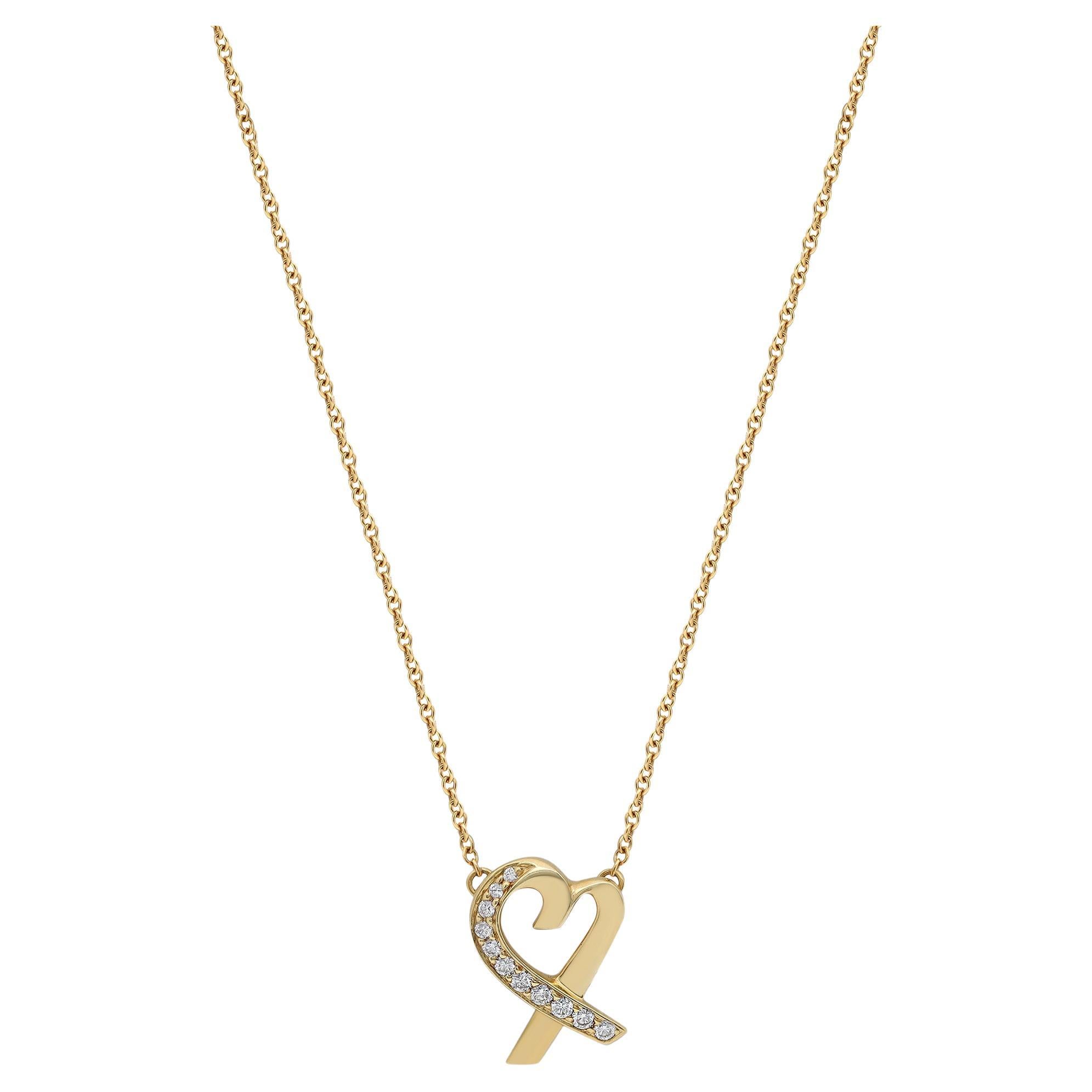 Tiffany & Co Paloma Picasso Diamond Heart Pendant Necklace 18K Yellow Gold