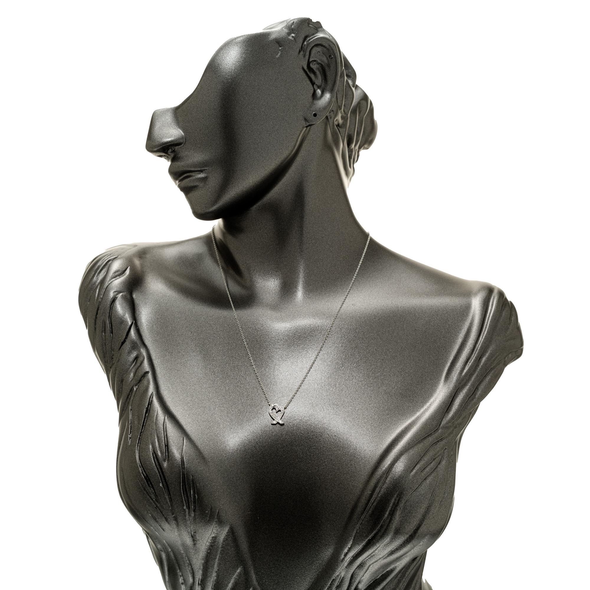 Modern Tiffany & Co Paloma Picasso Diamond Heart Platinum Pendant Necklace  For Sale