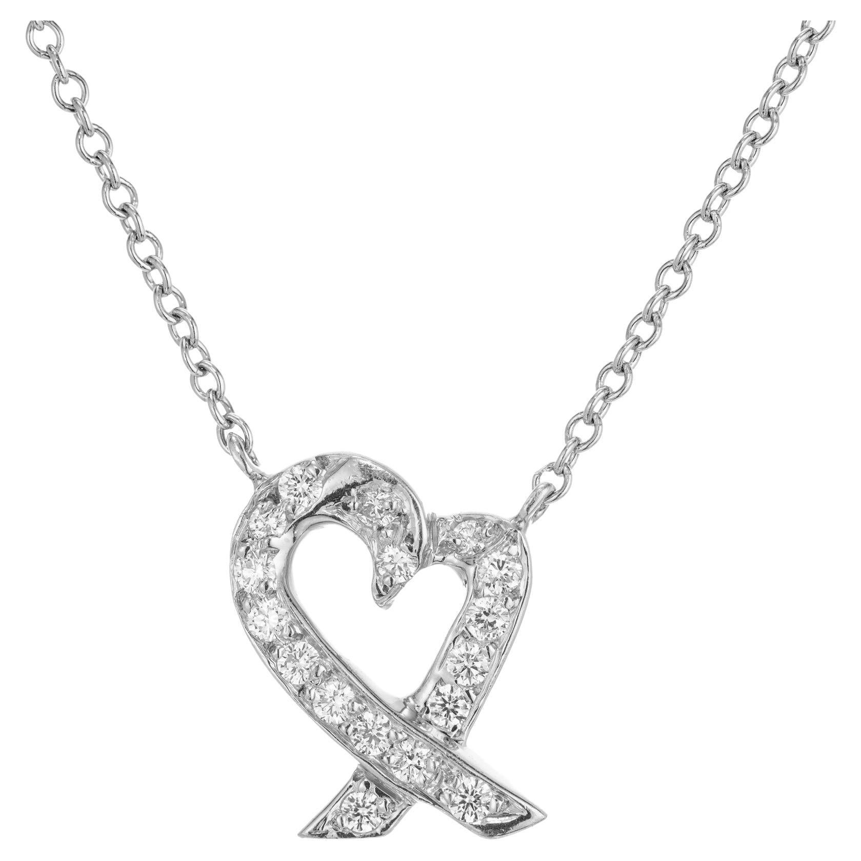 Tiffany & Co Paloma Picasso Diamond Heart Platinum Pendant Necklace 