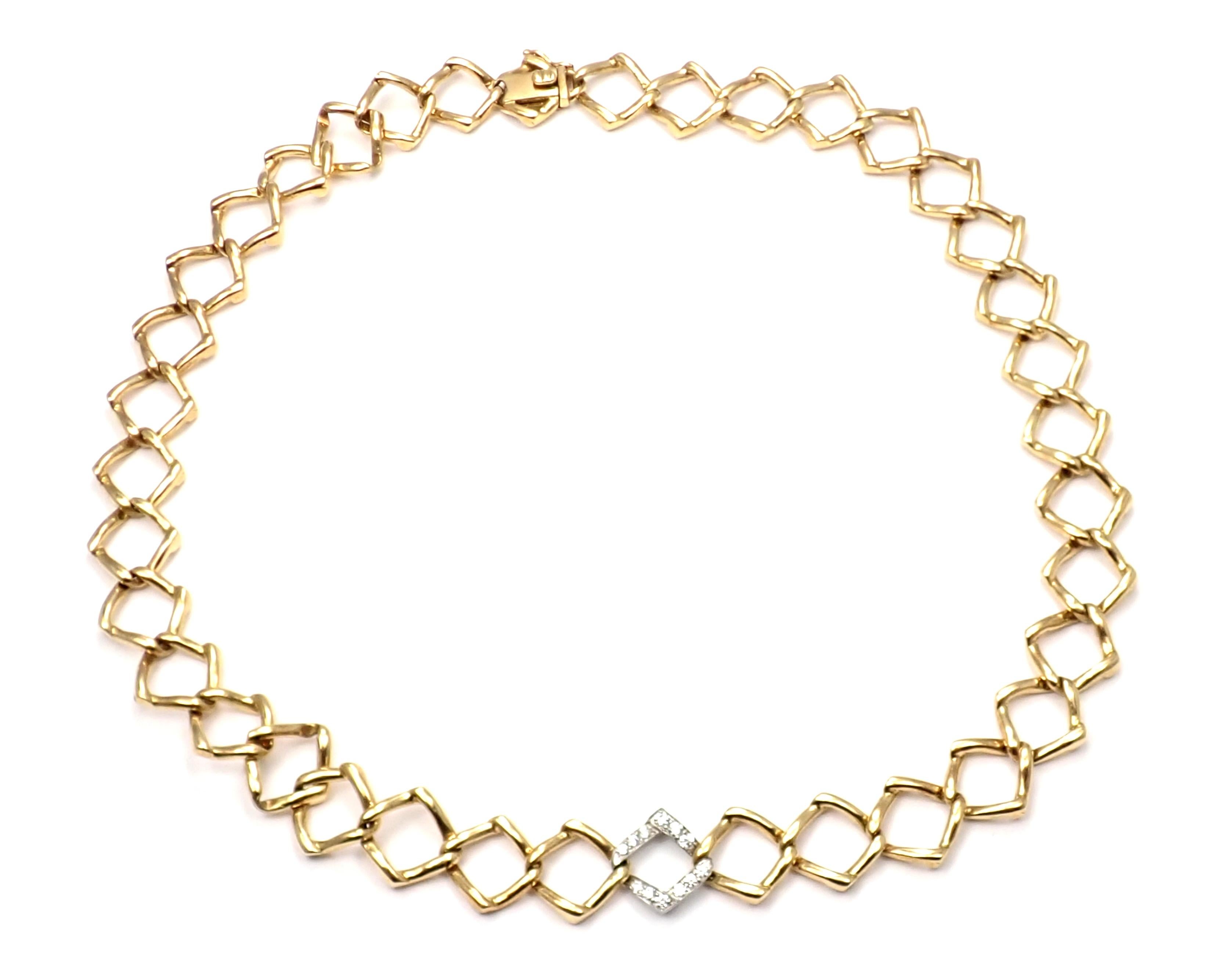 Platinum & 18k Yellow Gold Diamond Necklace by Paloma Picasso for Tiffany & Co. 
With Round brilliant cut diamonds VS1 clarity, G color total weight approx. .25ct
Details: 
Length: 15.25