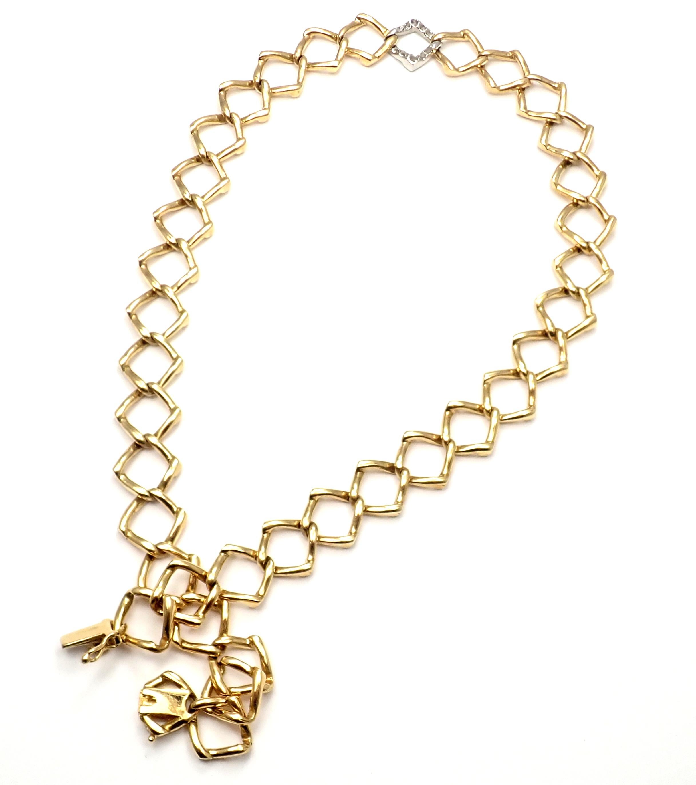 Tiffany & Co. Paloma Picasso Diamond Link Yellow Gold Platinum Necklace In Excellent Condition In Holland, PA