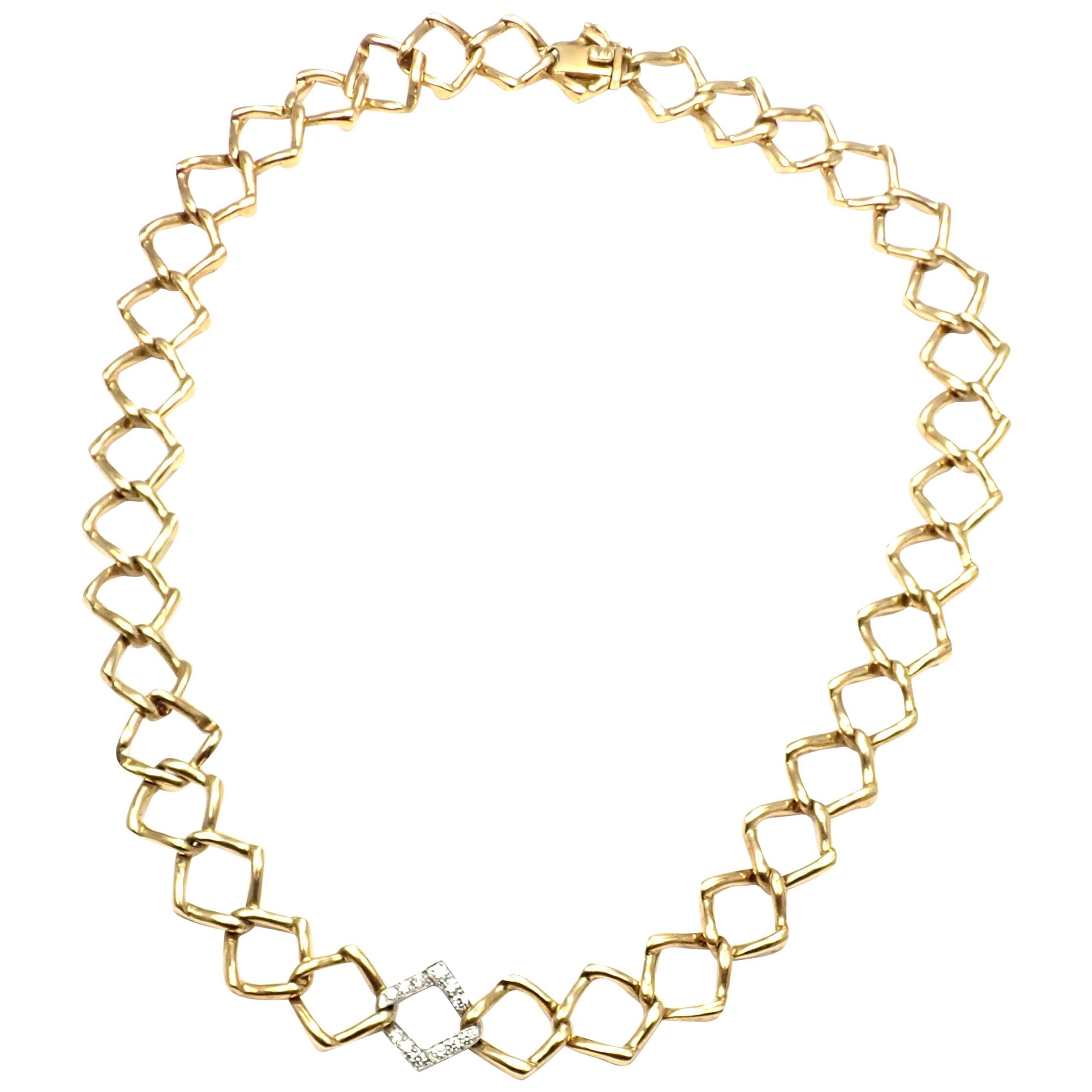 Tiffany & Co. Paloma Picasso Diamond Link Yellow Gold Platinum Necklace