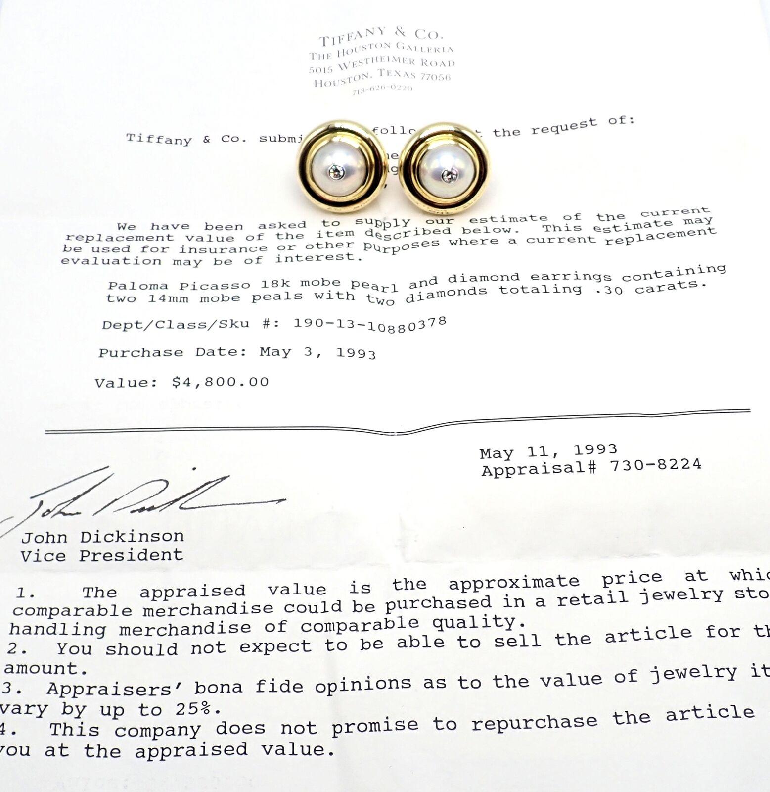 TIFFANY & CO Paloma Picasso Diamant-Mabe-Perlen-Ohrringe aus Gelbgold im Zustand „Hervorragend“ im Angebot in Holland, PA
