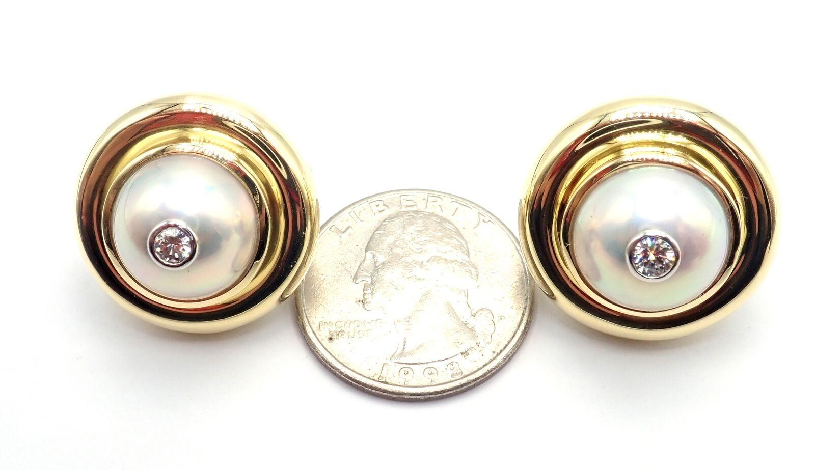 TIFFANY & CO Paloma Picasso Diamond Mabe Pearl Yellow Gold Earrings In Excellent Condition For Sale In Holland, PA