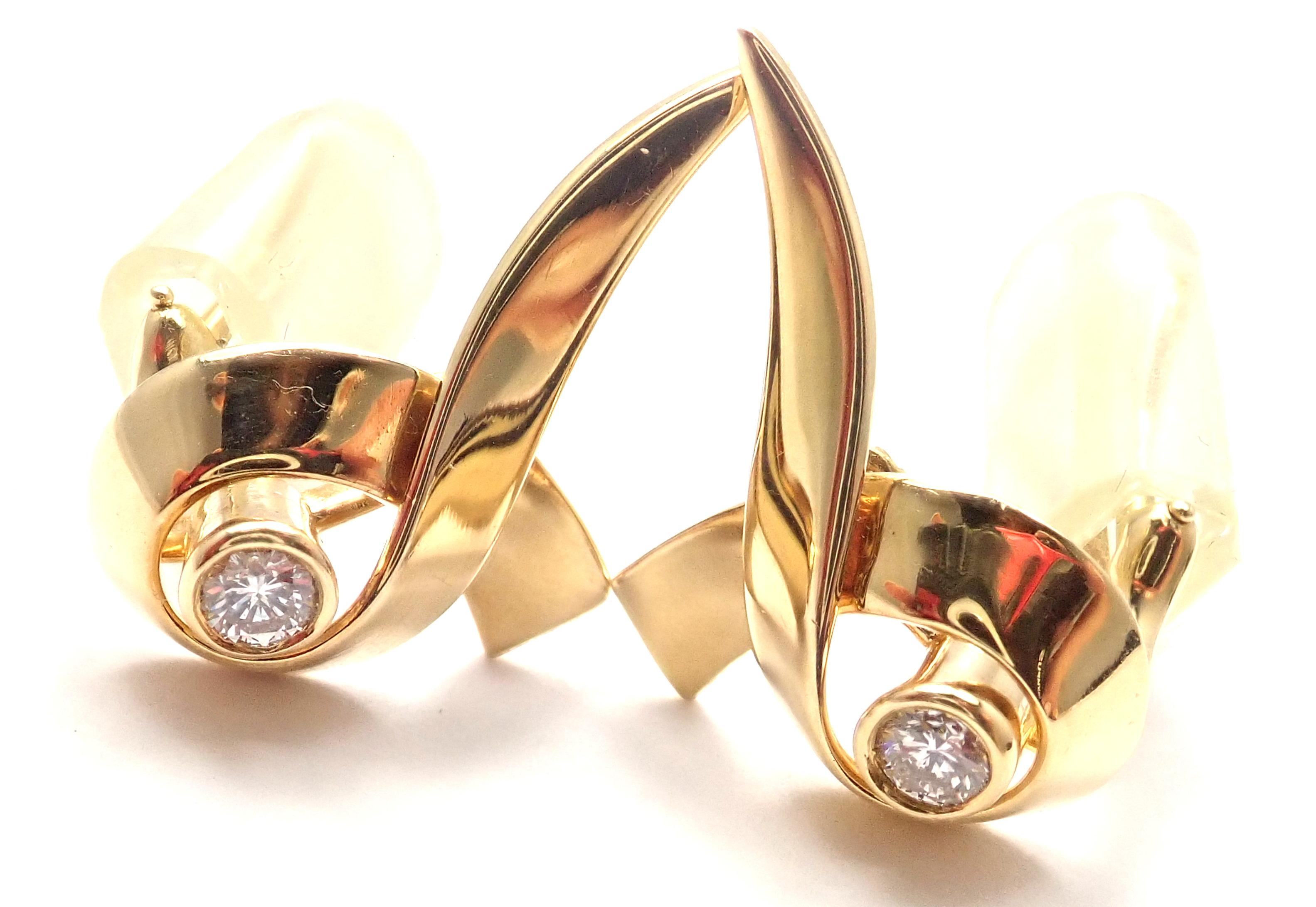 Brilliant Cut Tiffany & Co. Paloma Picasso Diamond Ribbon Yellow Gold Earrings