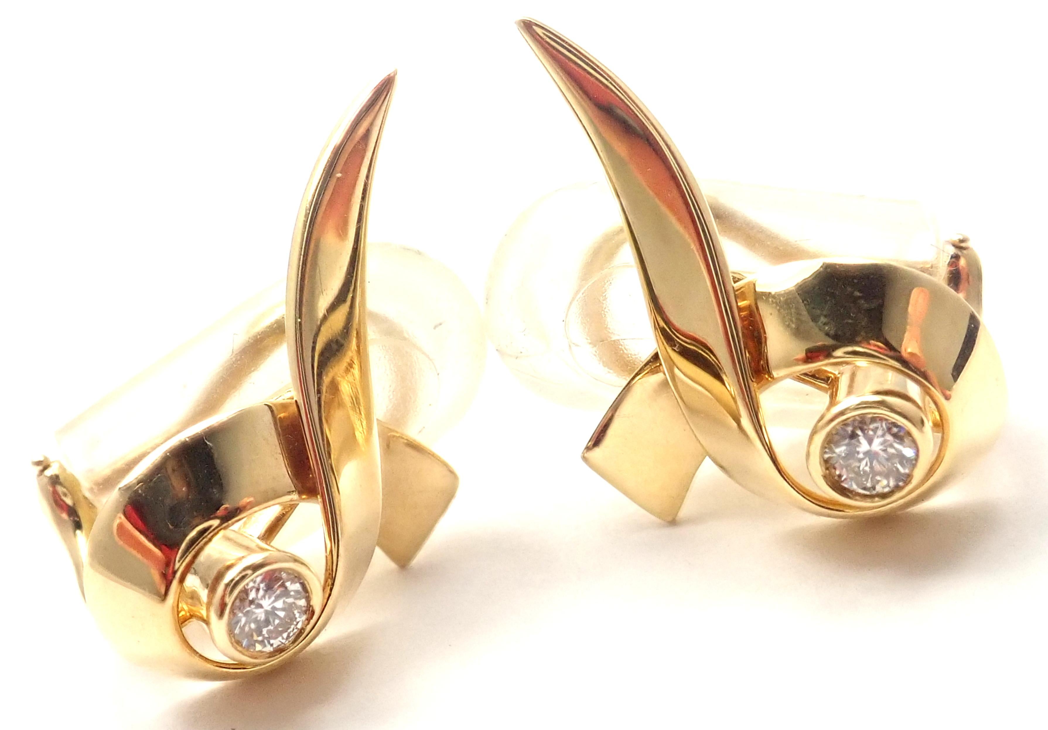 Women's or Men's Tiffany & Co. Paloma Picasso Diamond Ribbon Yellow Gold Earrings