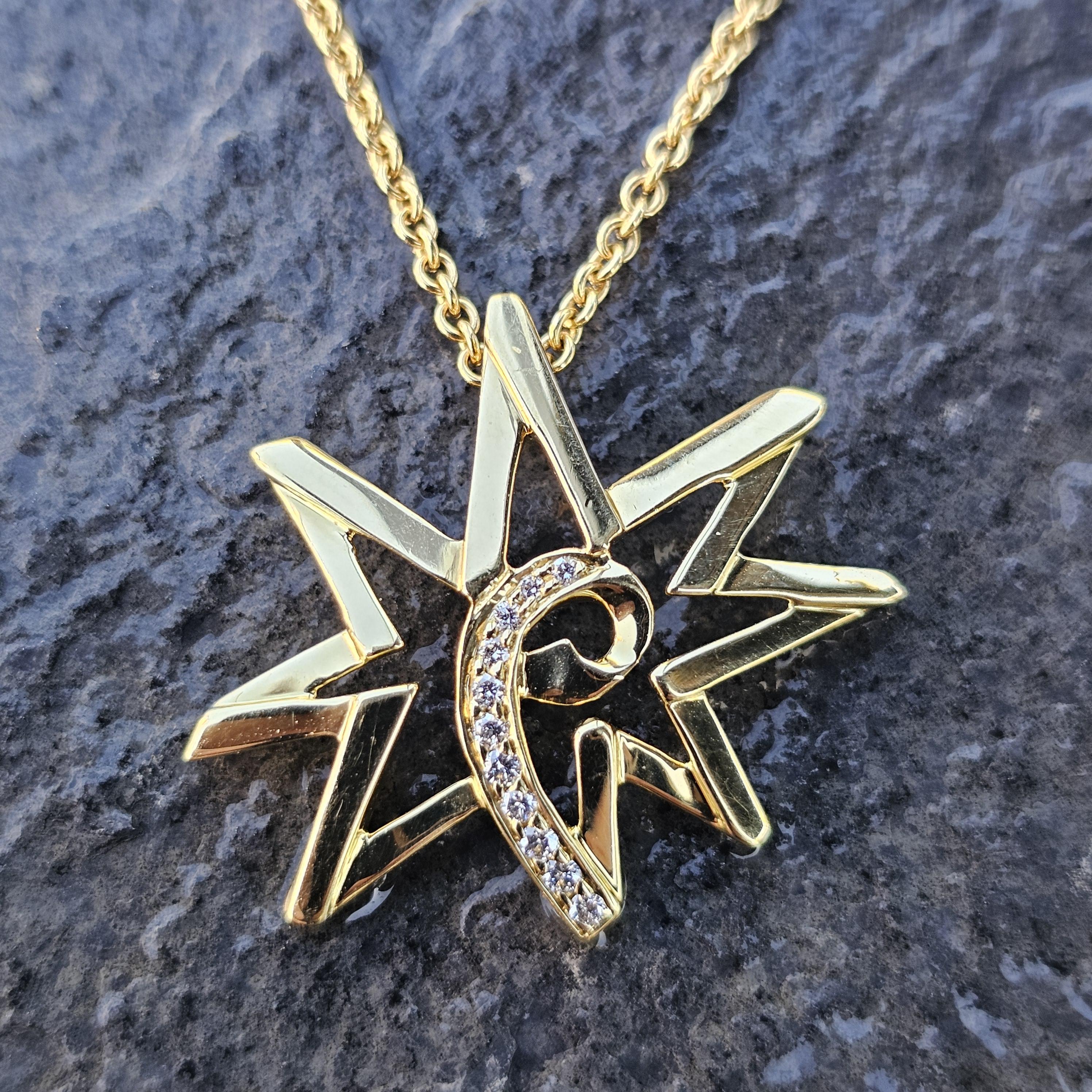 Tiffany & Co. Paloma Picasso, ciondolo a forma di stella con diamanti, giallo 18k, catena da 24 pollici, 9g In condizioni buone in vendita a Northbrook, IL