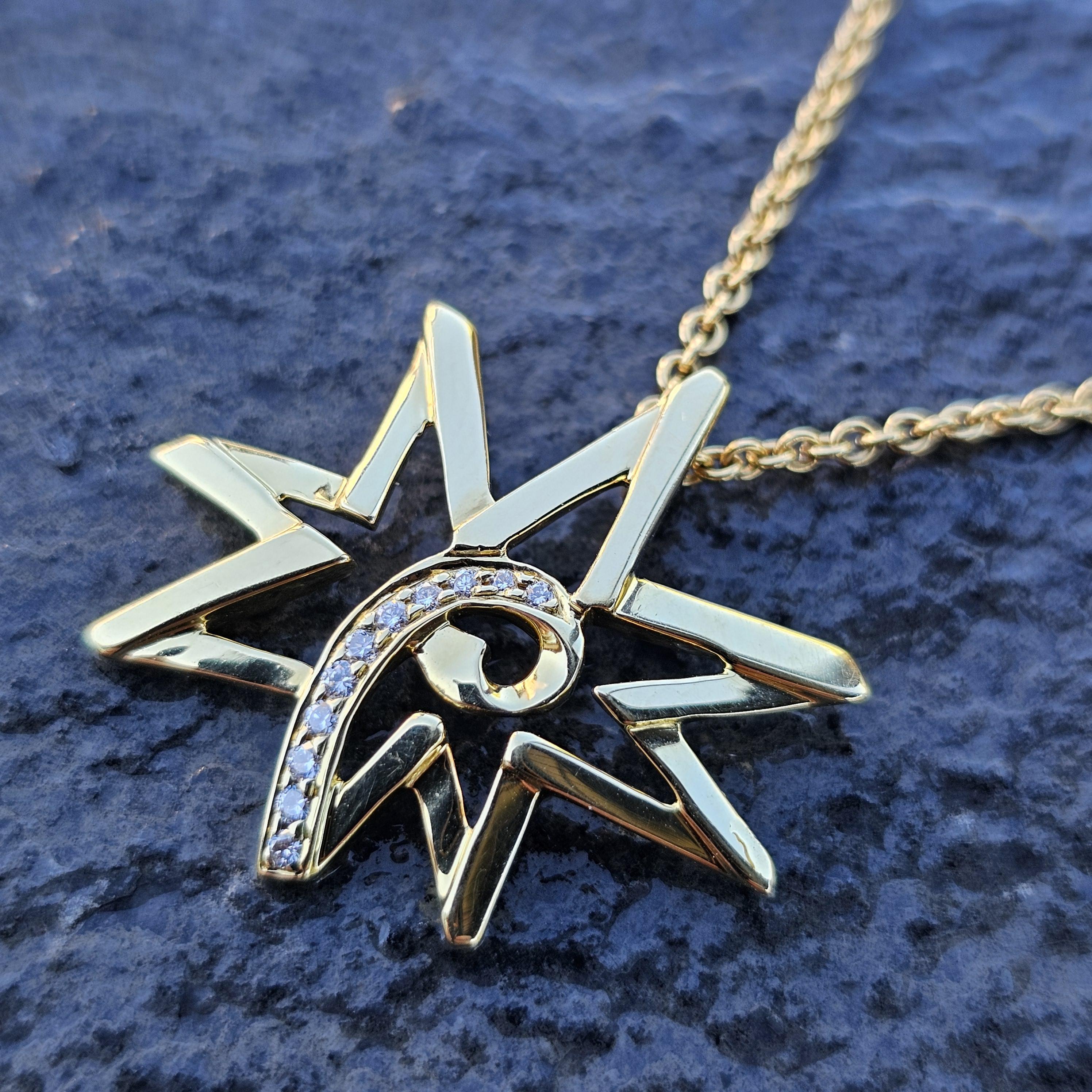 Donna Tiffany & Co. Paloma Picasso, ciondolo a forma di stella con diamanti, giallo 18k, catena da 24 pollici, 9g in vendita