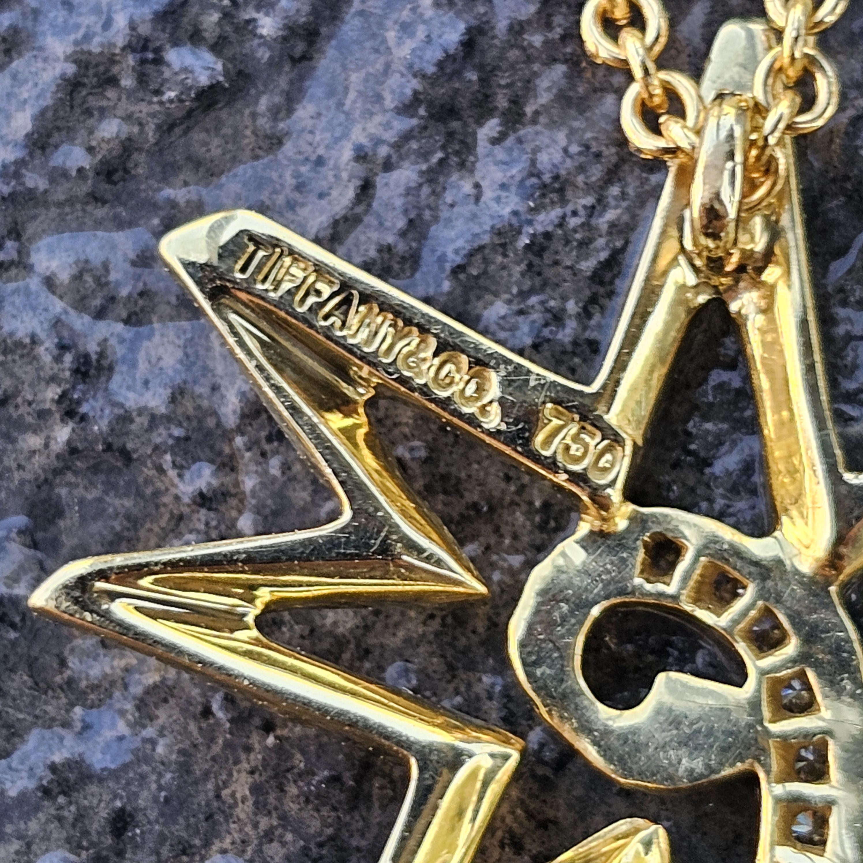 Tiffany & Co. Paloma Picasso, ciondolo a forma di stella con diamanti, giallo 18k, catena da 24 pollici, 9g in vendita 2