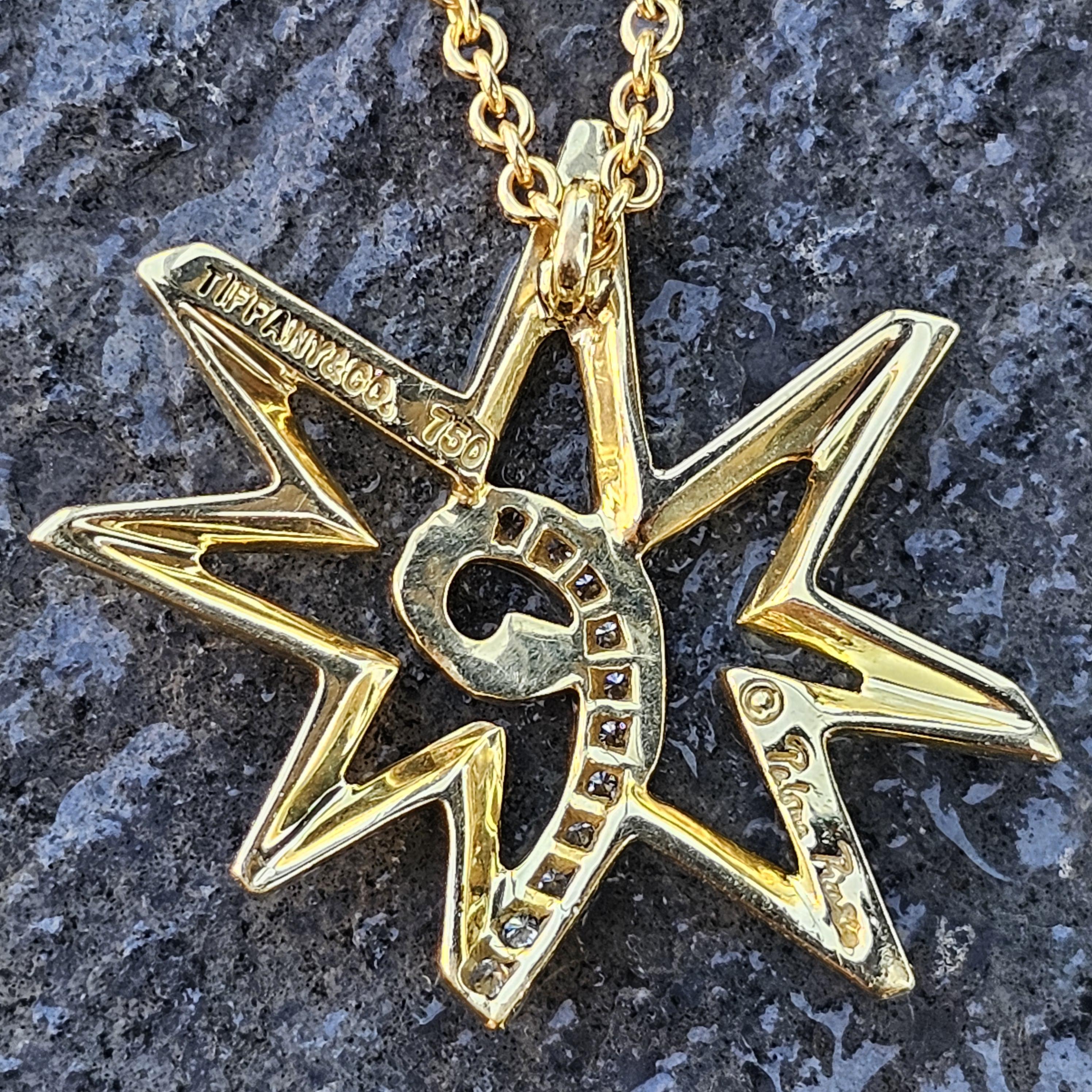 Tiffany & Co. Paloma Picasso, ciondolo a forma di stella con diamanti, giallo 18k, catena da 24 pollici, 9g in vendita 3