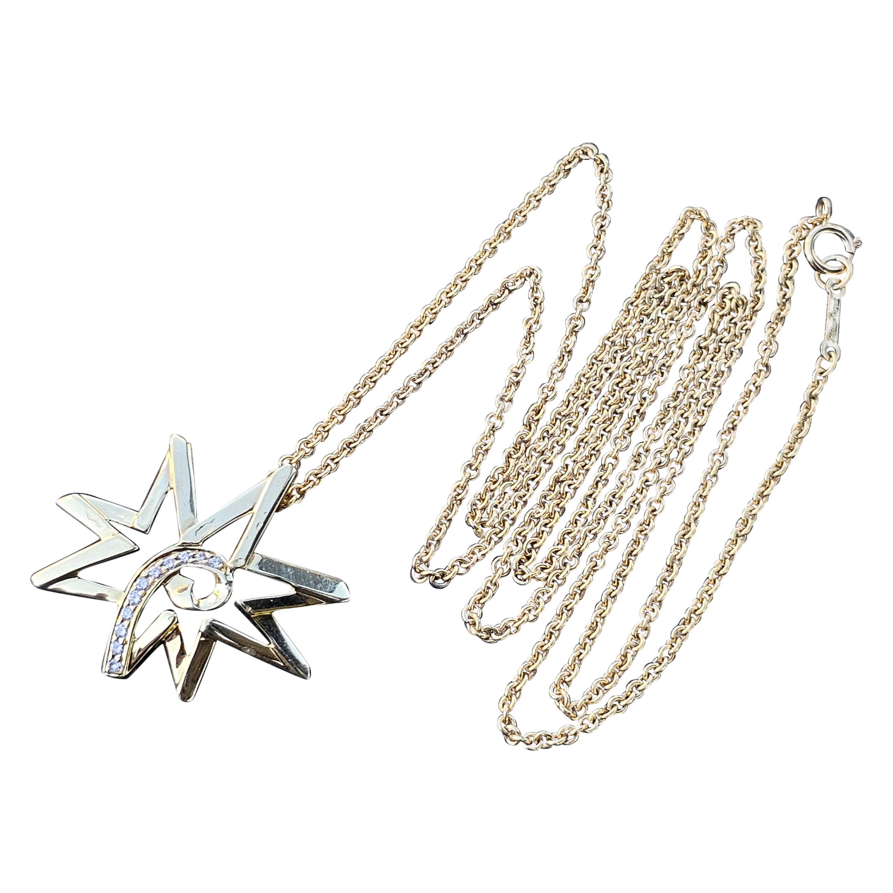 Tiffany 
Co. Paloma Picasso, ciondolo a forma di stella con diamanti, giallo 18k, catena da 24 pollici, 9g in vendita