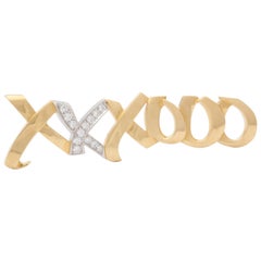 Tiffany & Co. Paloma Picasso Diamond X and O Design Gold Bar Pin Brooch