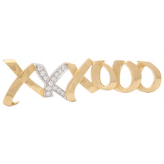 Tiffany & Co. Paloma Picasso Diamond X and O Design Gold Bar Pin Brooch