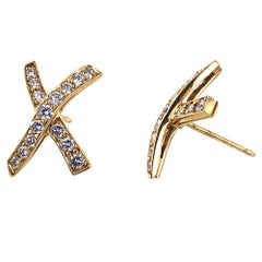 Tiffany & Co. Paloma Picasso Diamond X-Kiss Earrings 18 Karat Yellow Gold