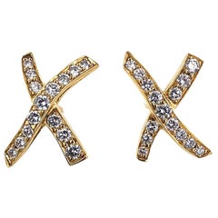 Tiffany & Co. Paloma Picasso Diamond X-Kiss Earrings 18 Karat Yellow Gold