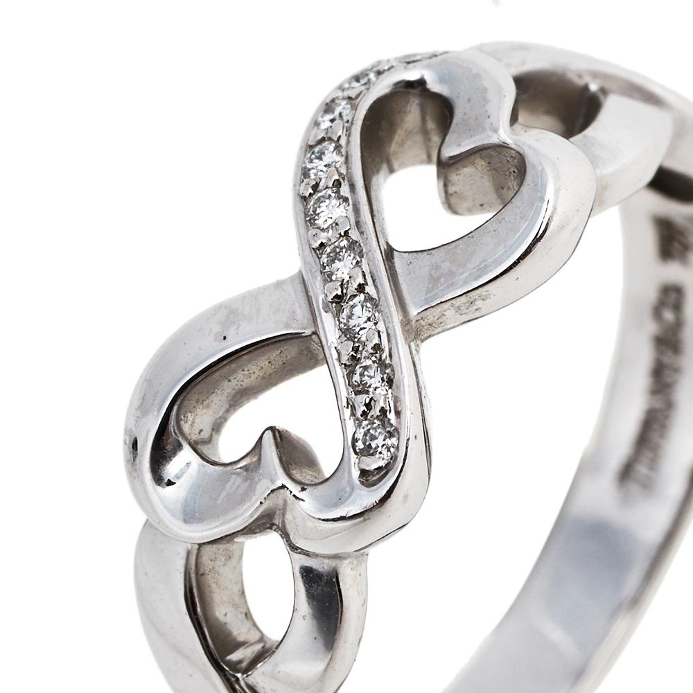 Modern Tiffany & Co. Paloma Picasso Double Loving Heart Diamond 18K White Gold Ring 56