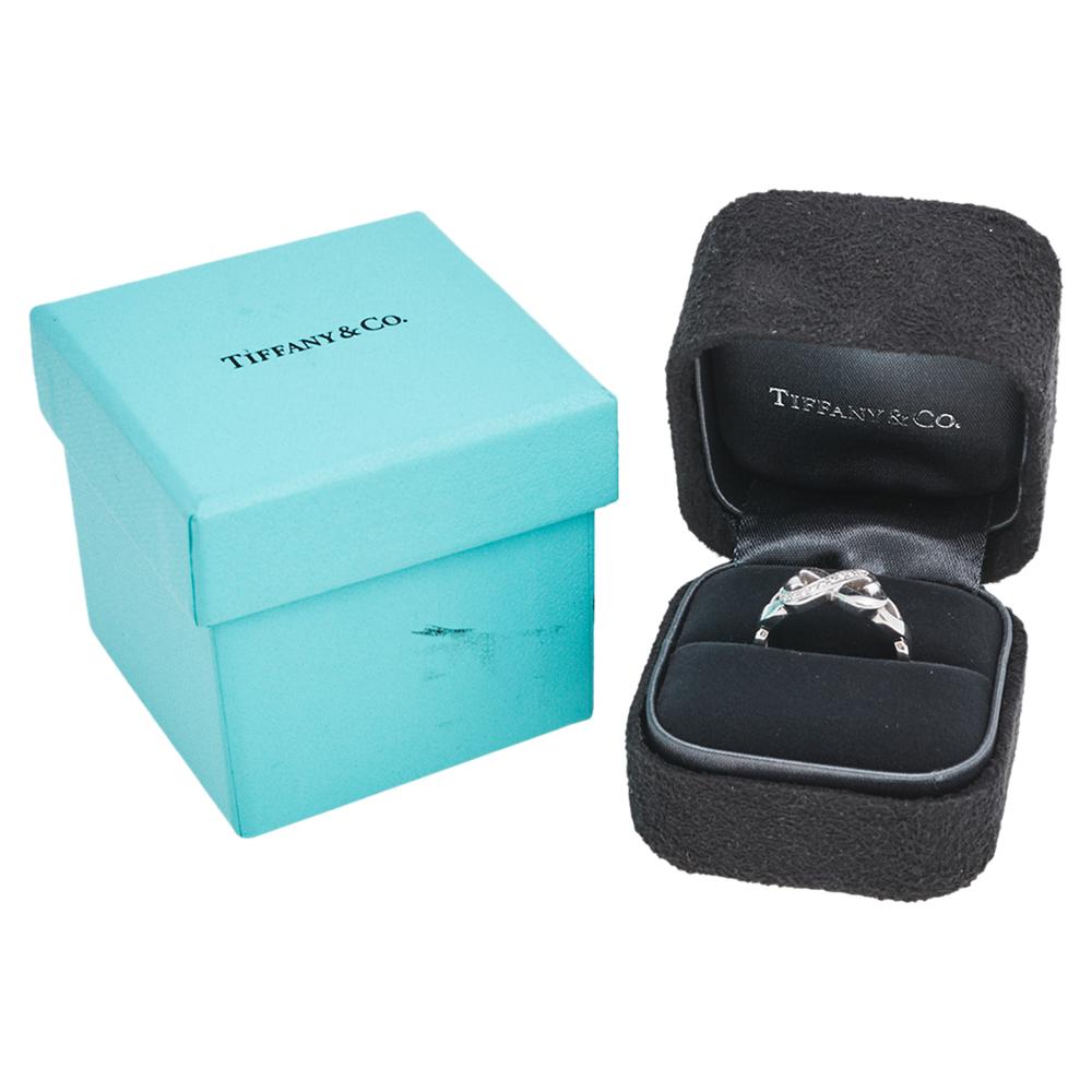 Tiffany & Co. Paloma Picasso Double Loving Heart Diamond 18K White Gold Ring 56 In Good Condition In Dubai, Al Qouz 2