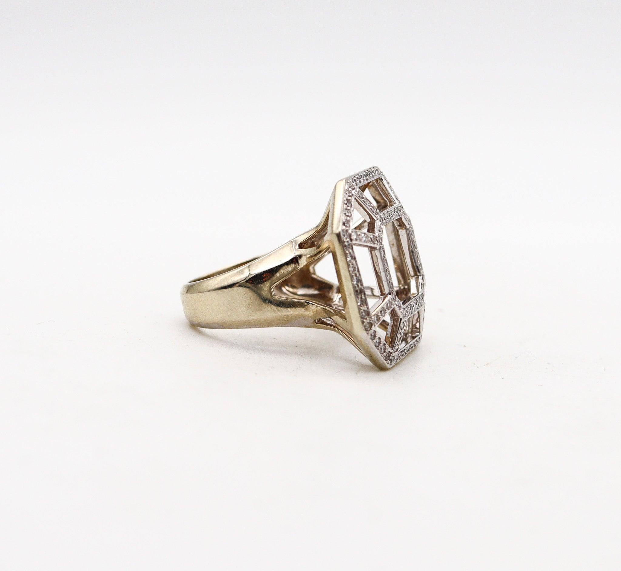 Brilliant Cut TIFFANY & CO Paloma Picasso Geometric Ring In 18Kt Gold With 1.35 Ctw Diamonds