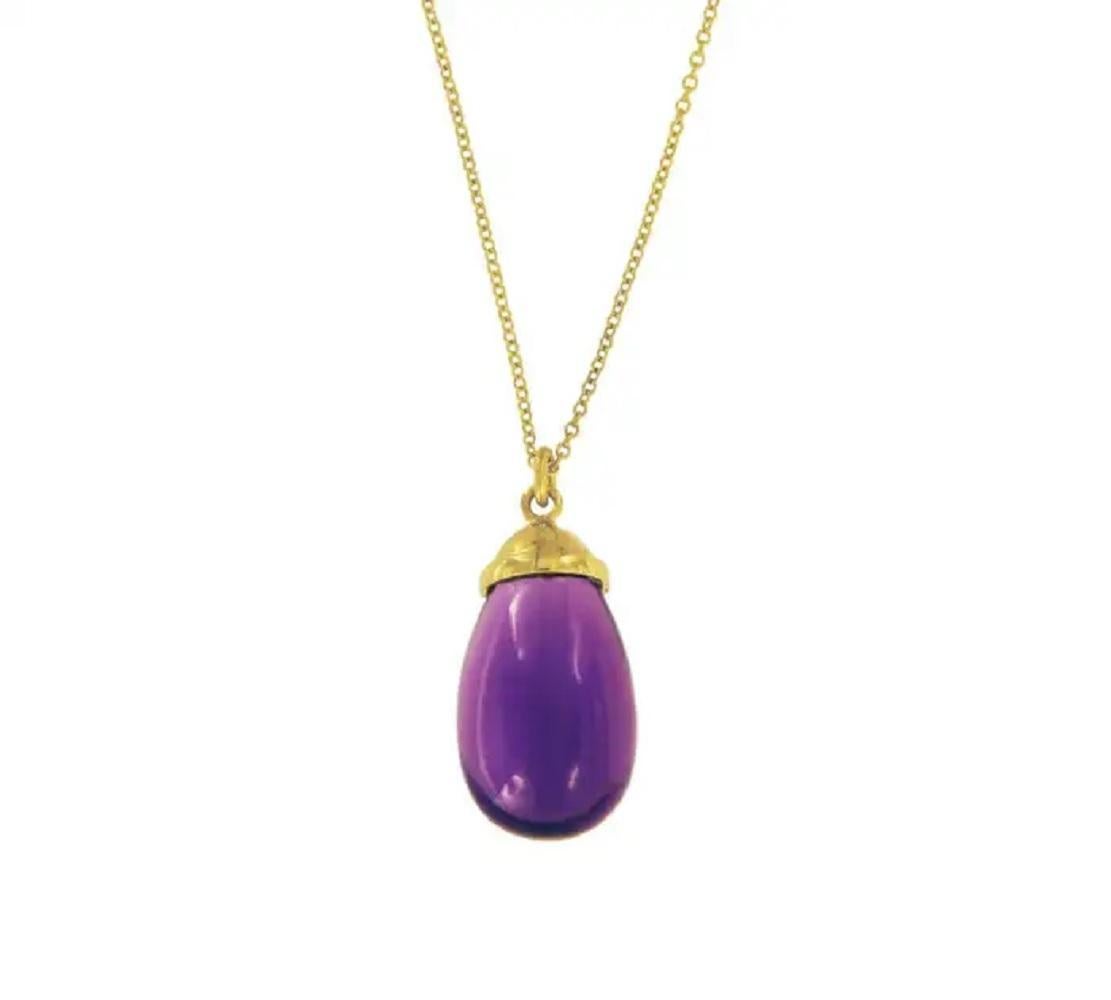 Tiffany & Co. Paloma Picasso Gold Amethyst Drop Pendant Necklace In Excellent Condition For Sale In New York, NY