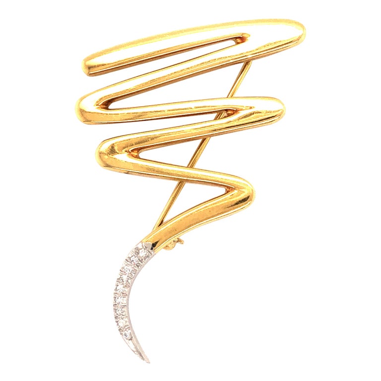 Tiffany and Co. Paloma Picasso Gold Platinum and Diamond Zig Zag Brooch ...