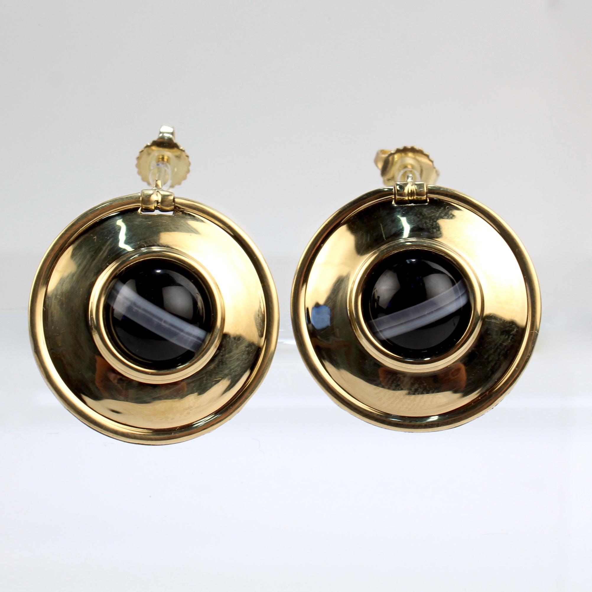 Modern Tiffany & Co. Paloma Picasso Gold, Silver & Agate Reversible Magic Disc Earrings
