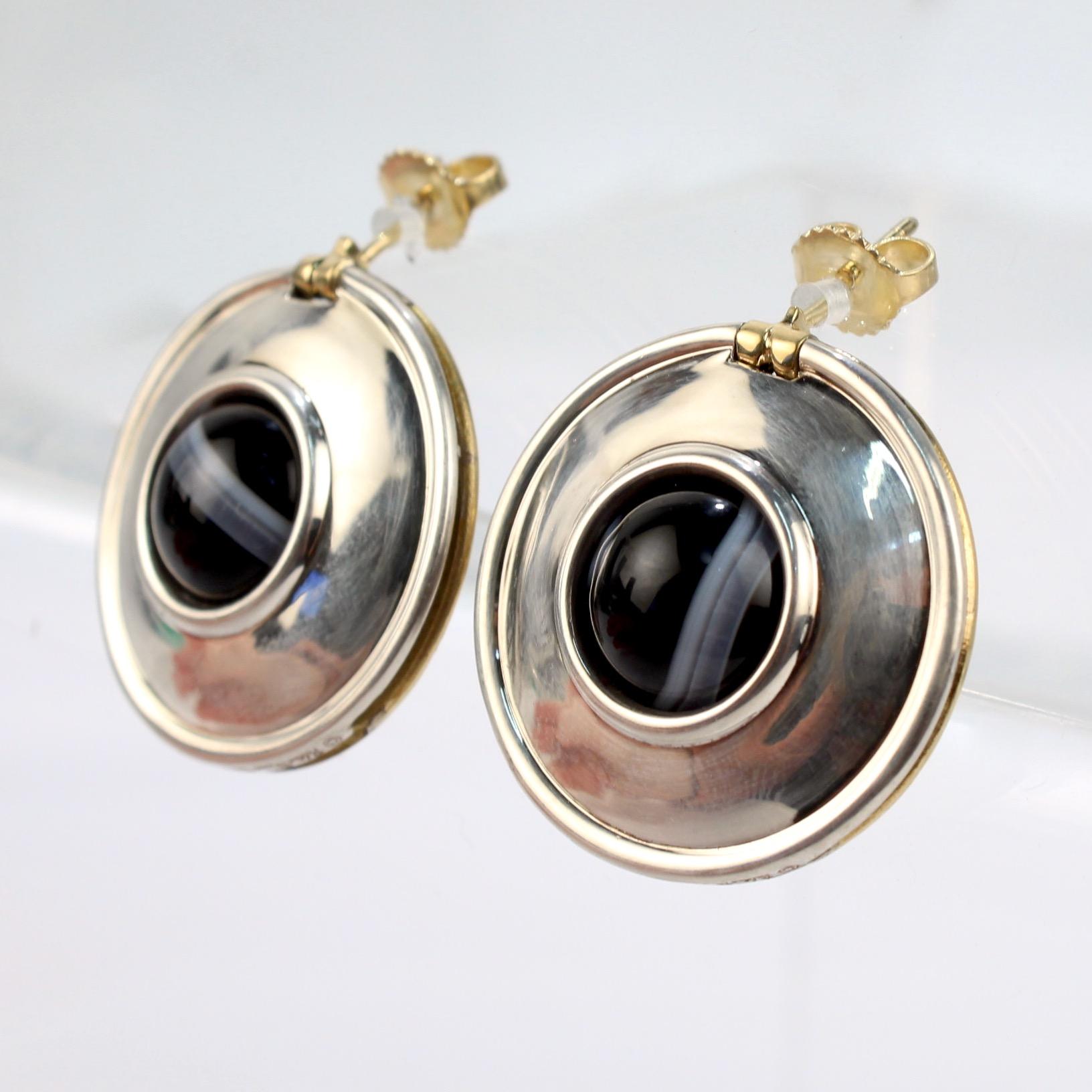 Tiffany & Co. Paloma Picasso Gold, Silver & Agate Reversible Magic Disc Earrings In Good Condition In Philadelphia, PA