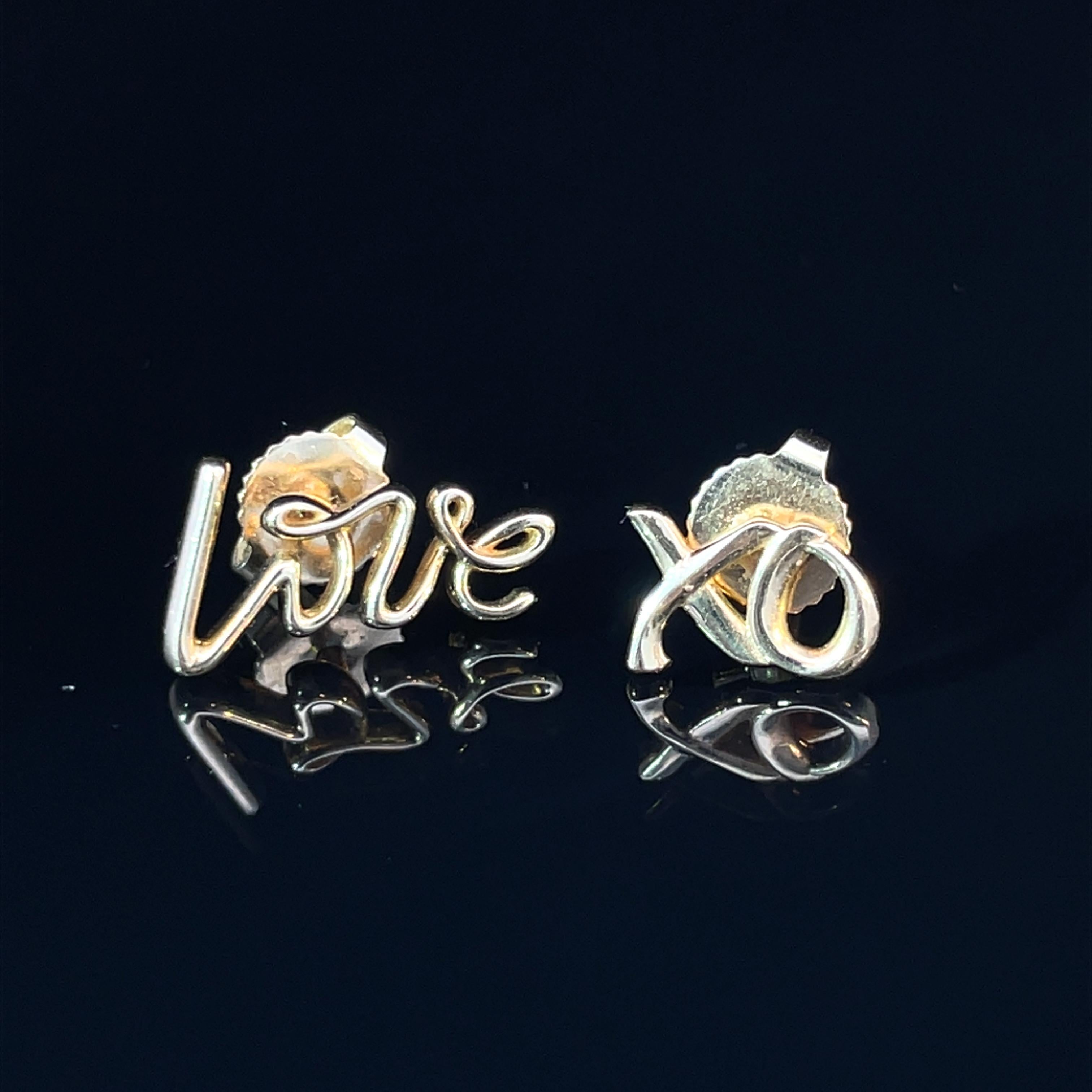 TIFFANY & CO. Paloma Picasso Graffiti 18k Yellow Gold Love & XO earrings en venta 4