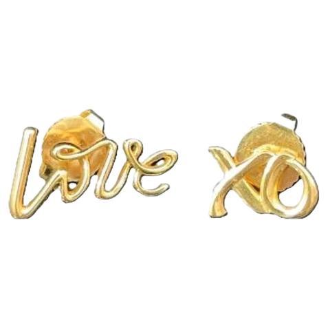 TIFFANY & CO. Paloma Picasso Graffiti 18k Yellow Gold Love & XO earrings