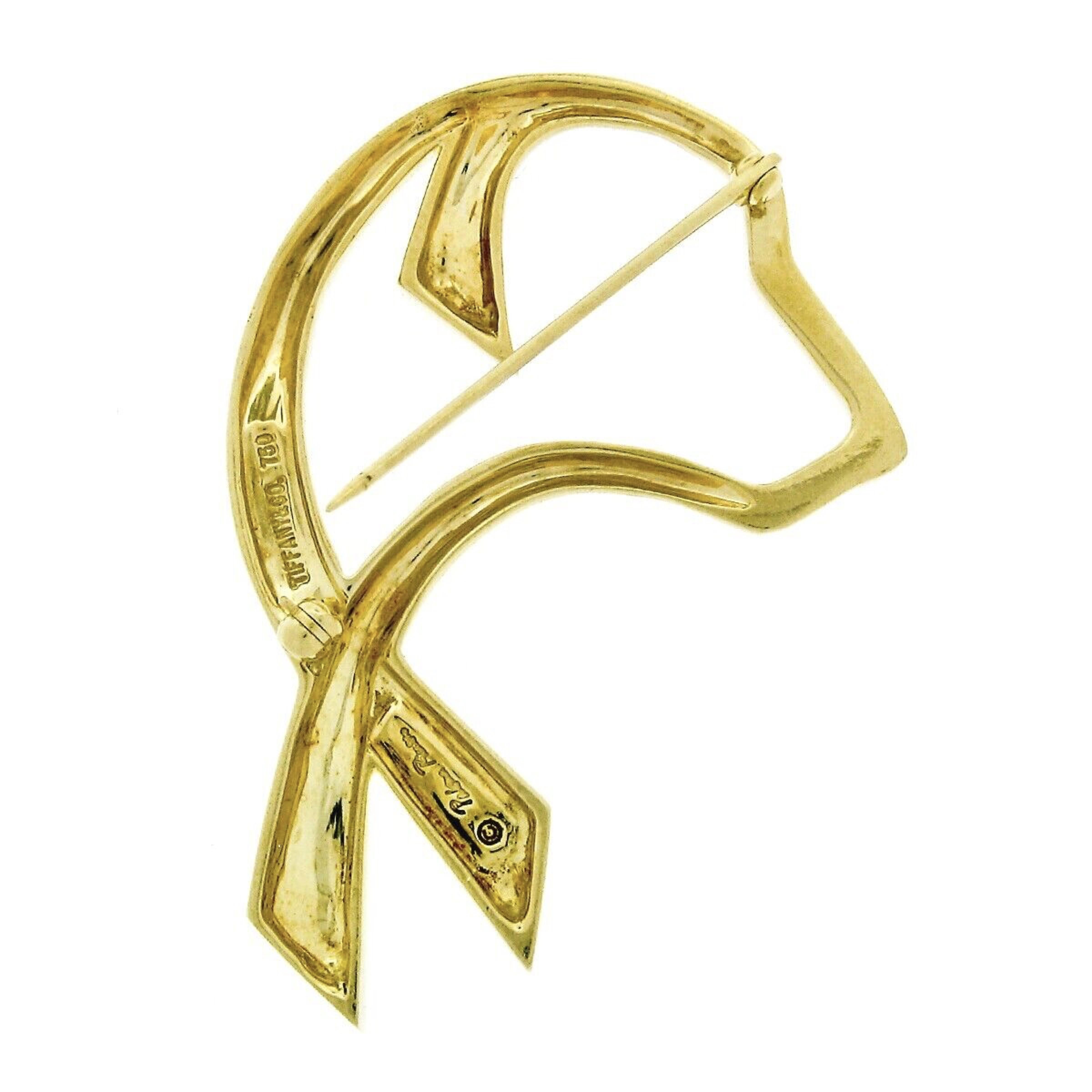 Tiffany & Co. Paloma Picasso Graffiti 18k Yellow Gold Open Dog Ribbon Brooch Pin In Excellent Condition For Sale In Montclair, NJ