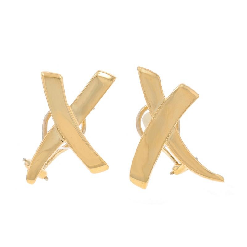 Brand: Tiffany & Co.
Designer: Paloma Picasso
Collection: Graffiti
Design:  Extra Large X

Metal Content: 18k Yellow Gold

Style: Large Stud
Fastening Type: Omega Closures

Measurements

Tall: 1 5/16